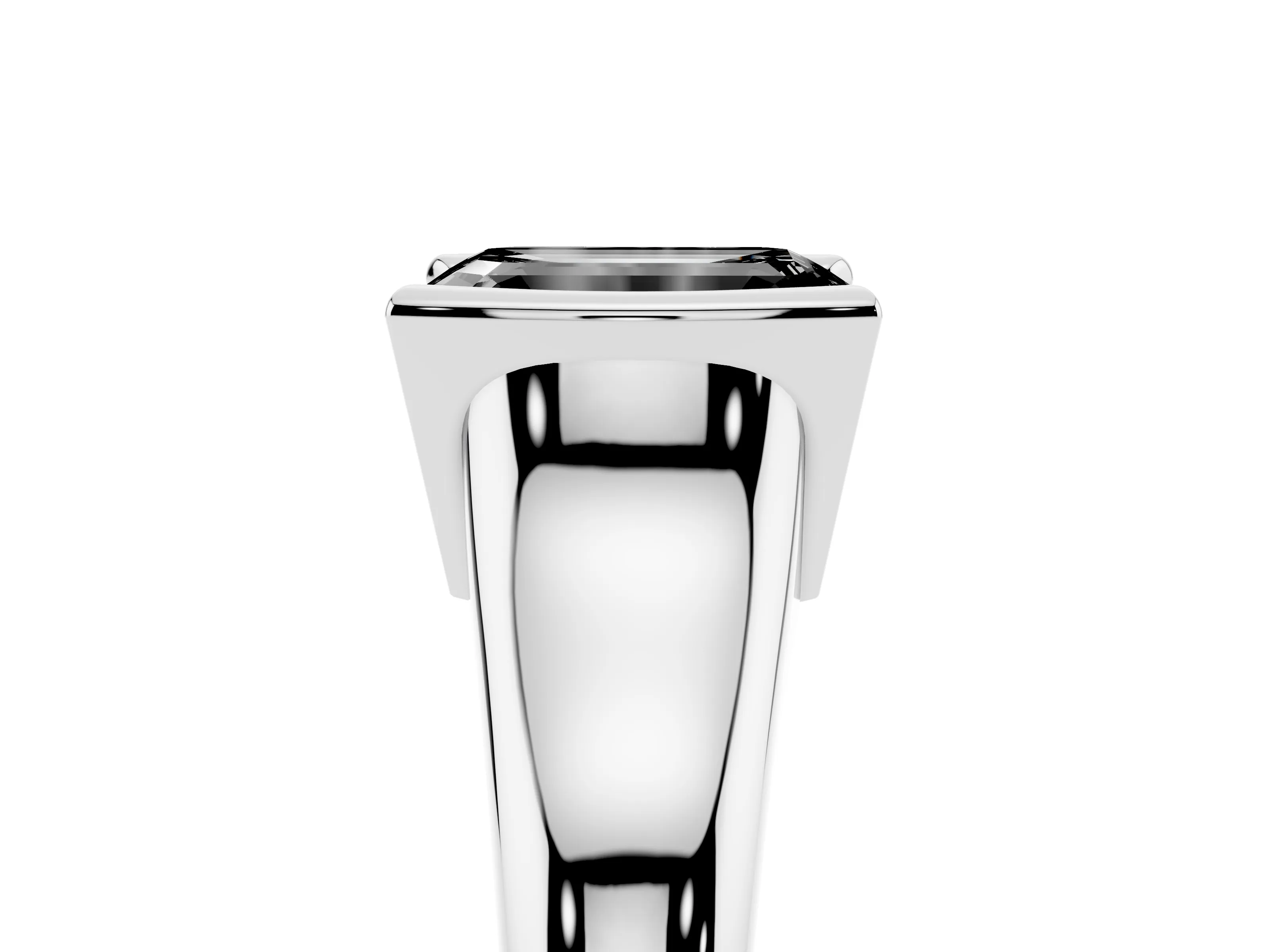 Fancy Black Emerald Cut Diamond Solitaire Tension Set Ring Set in White gold with Split Shank Band