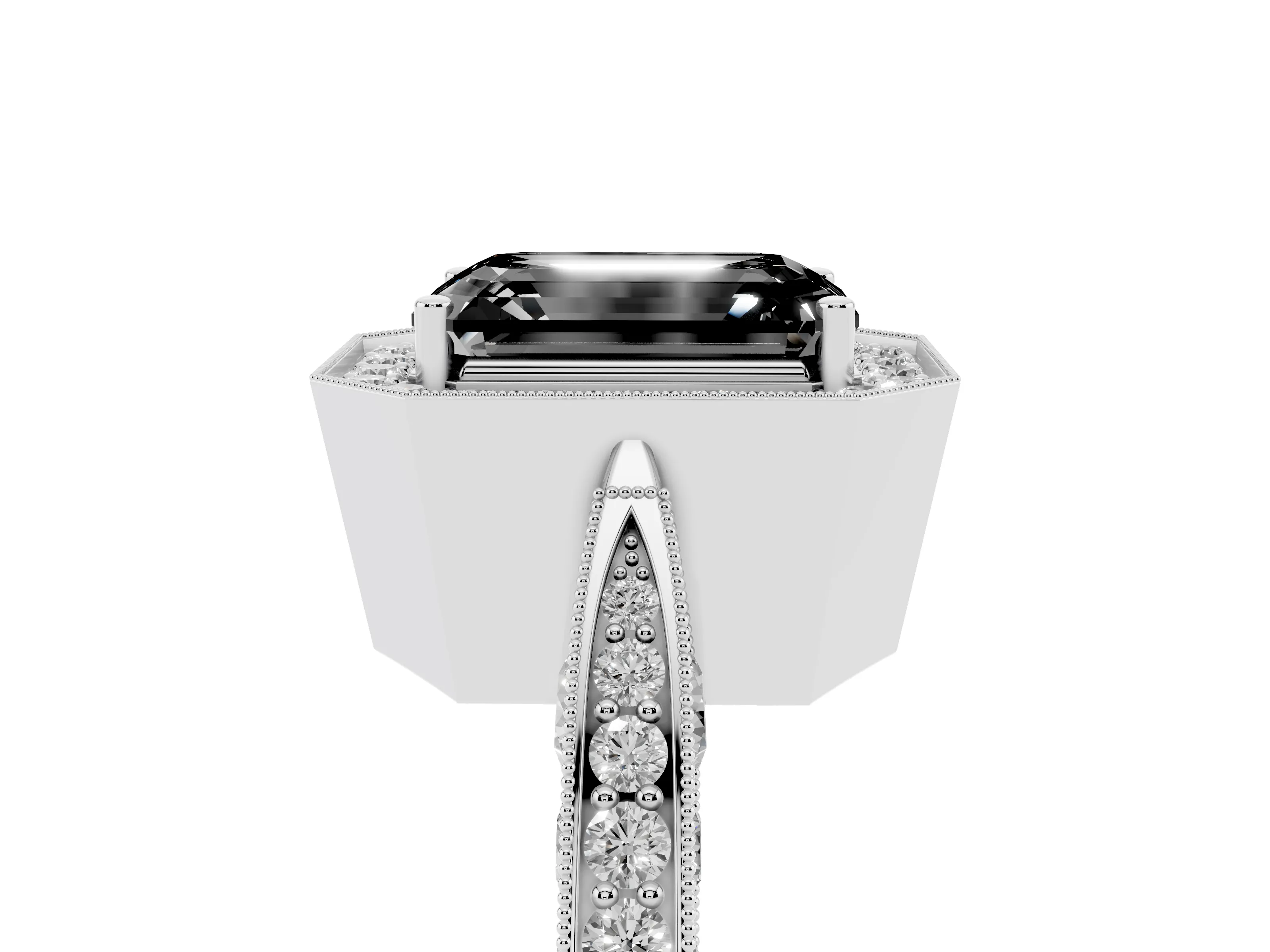 Fancy Black Emerald Cut Diamond Halo Engagement Ring Set in Platinum with Accent Split Shank Band