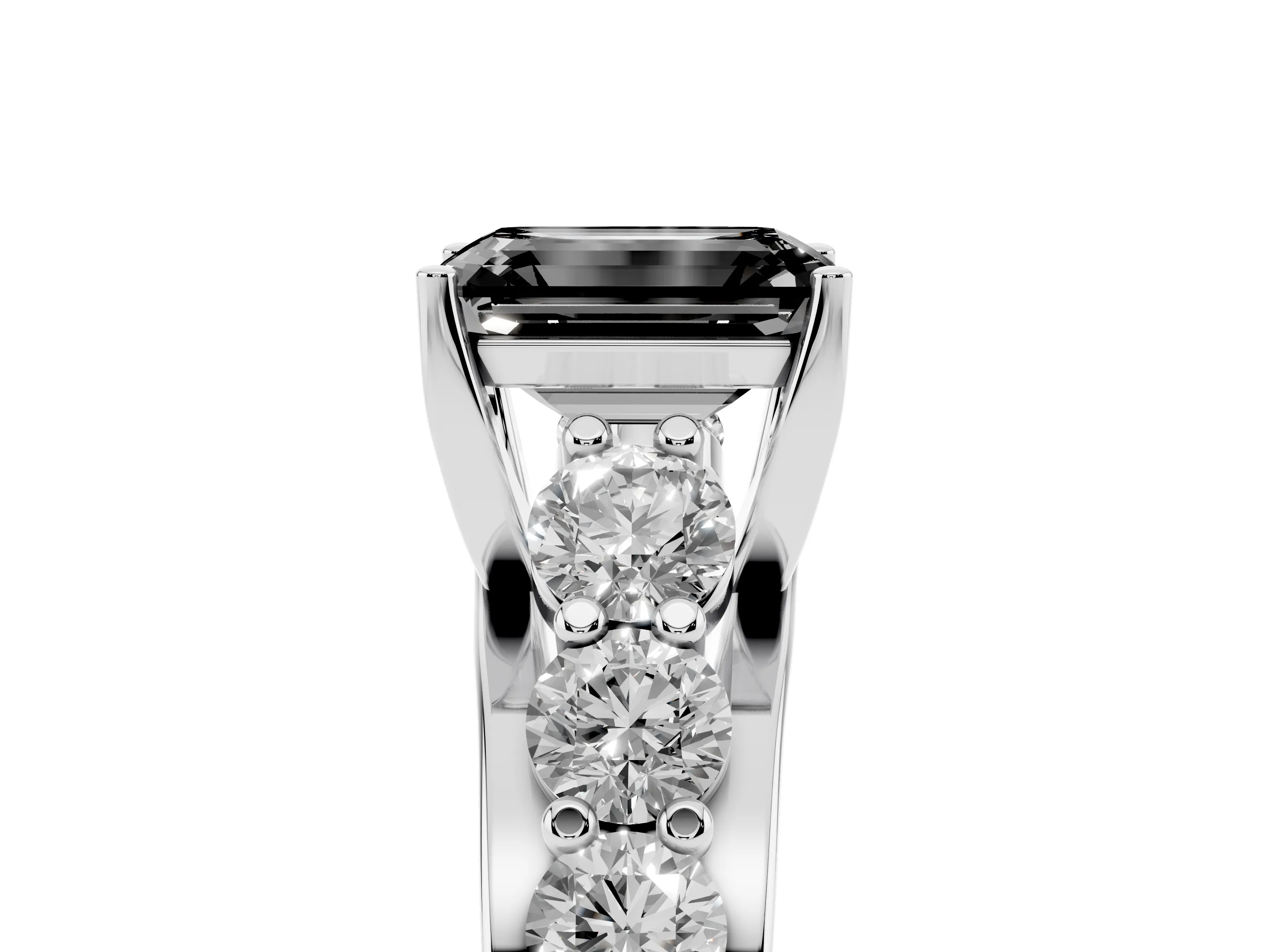 Fancy Black Emerald Cut Diamond Pavé Engagement Ring Set in White gold with Prong Setting
