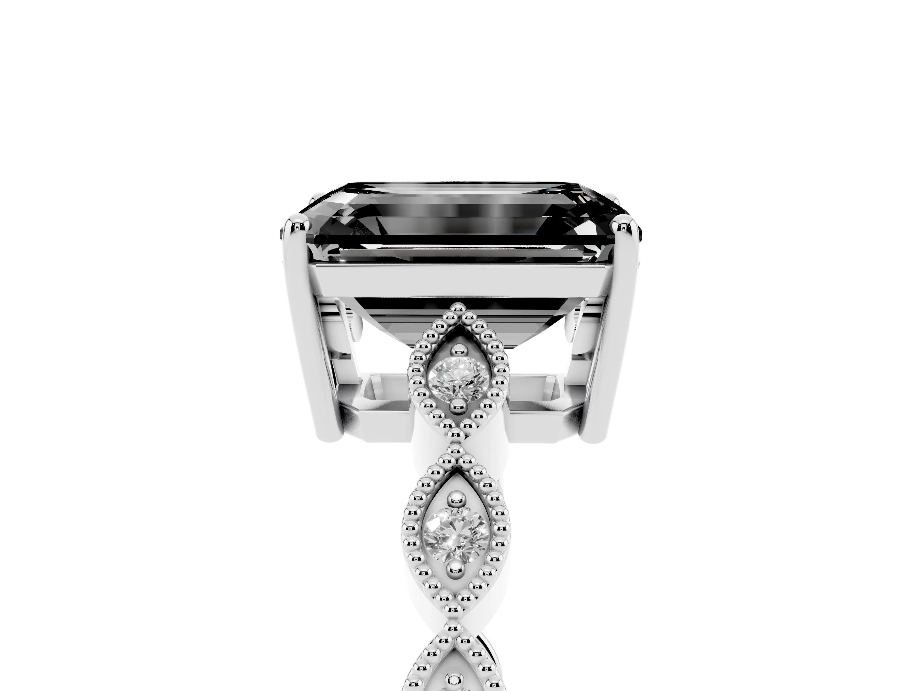 Fancy Black Emerald Cut Diamond Solitaire Ring Set in Silver with Infinity Twist Pavé Band