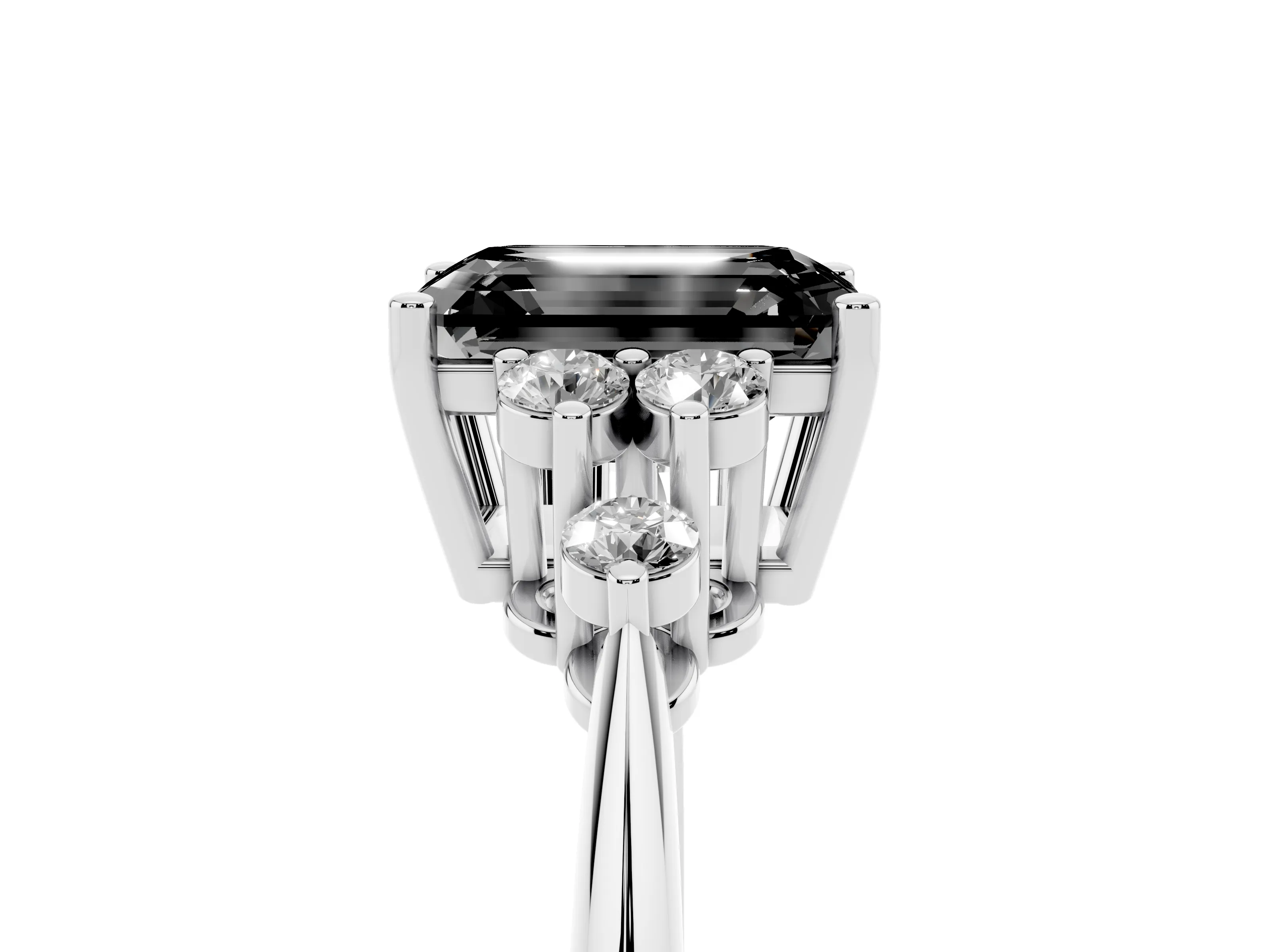 Fancy Black Emerald Cut Diamond Cluster Ring Set in Platinum with Plain Band and Prong Setting