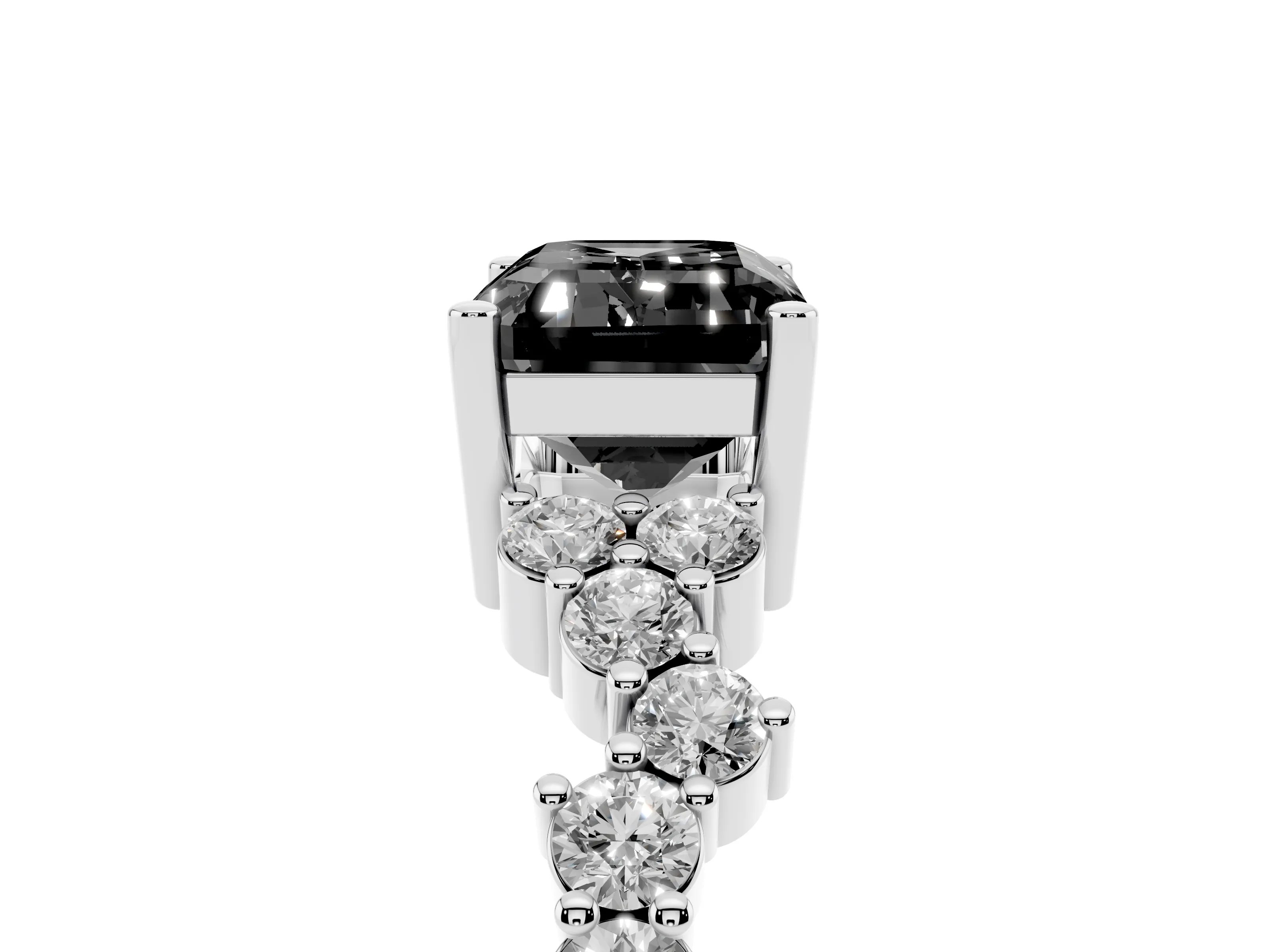 Fancy Black Emerald Cut Diamond Ring Set in Silver with Scattered Round Accents