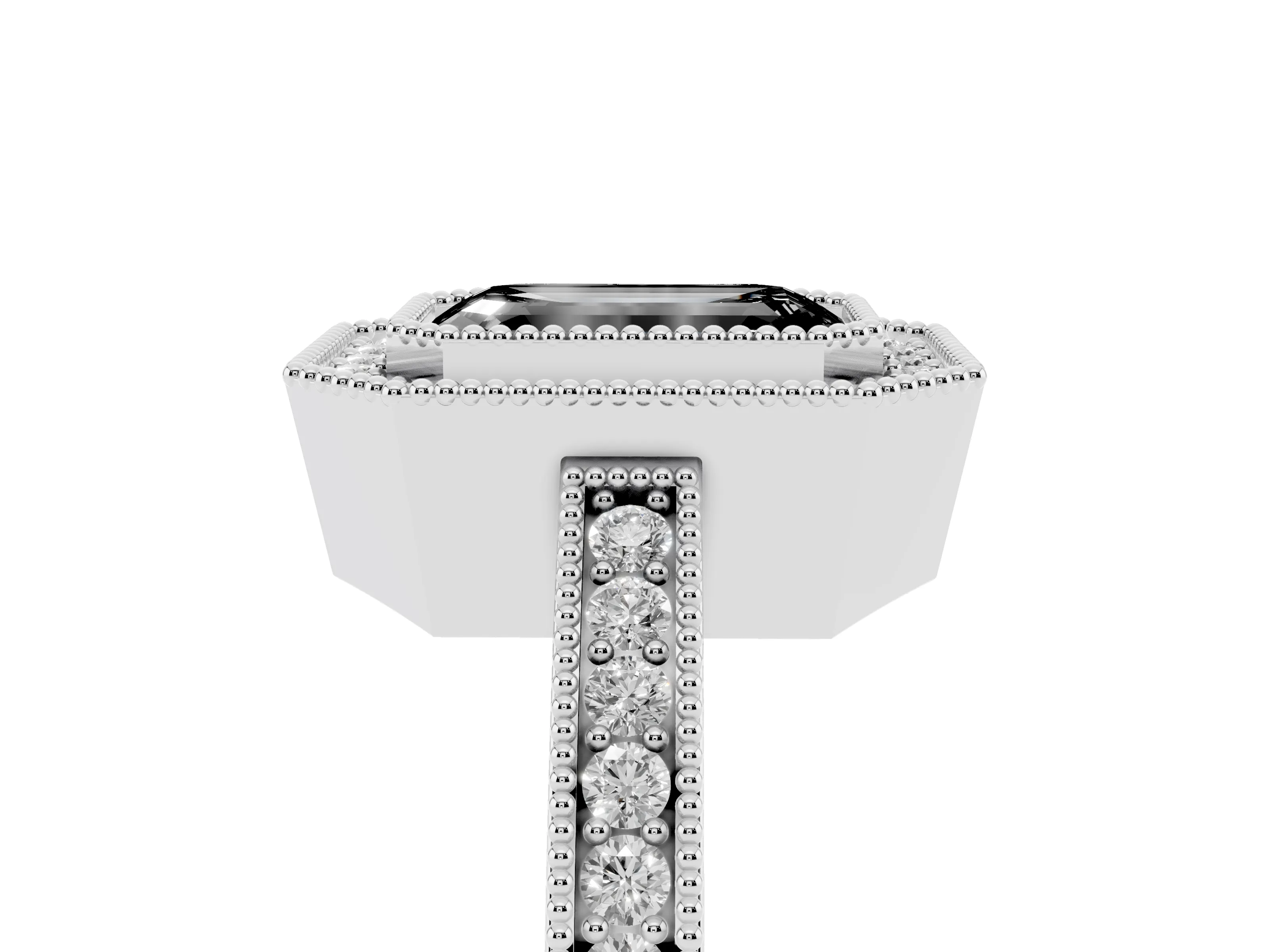 Fancy Black Emerald Cut Diamond Round Halo Ring Set in Silver with Pavé Band