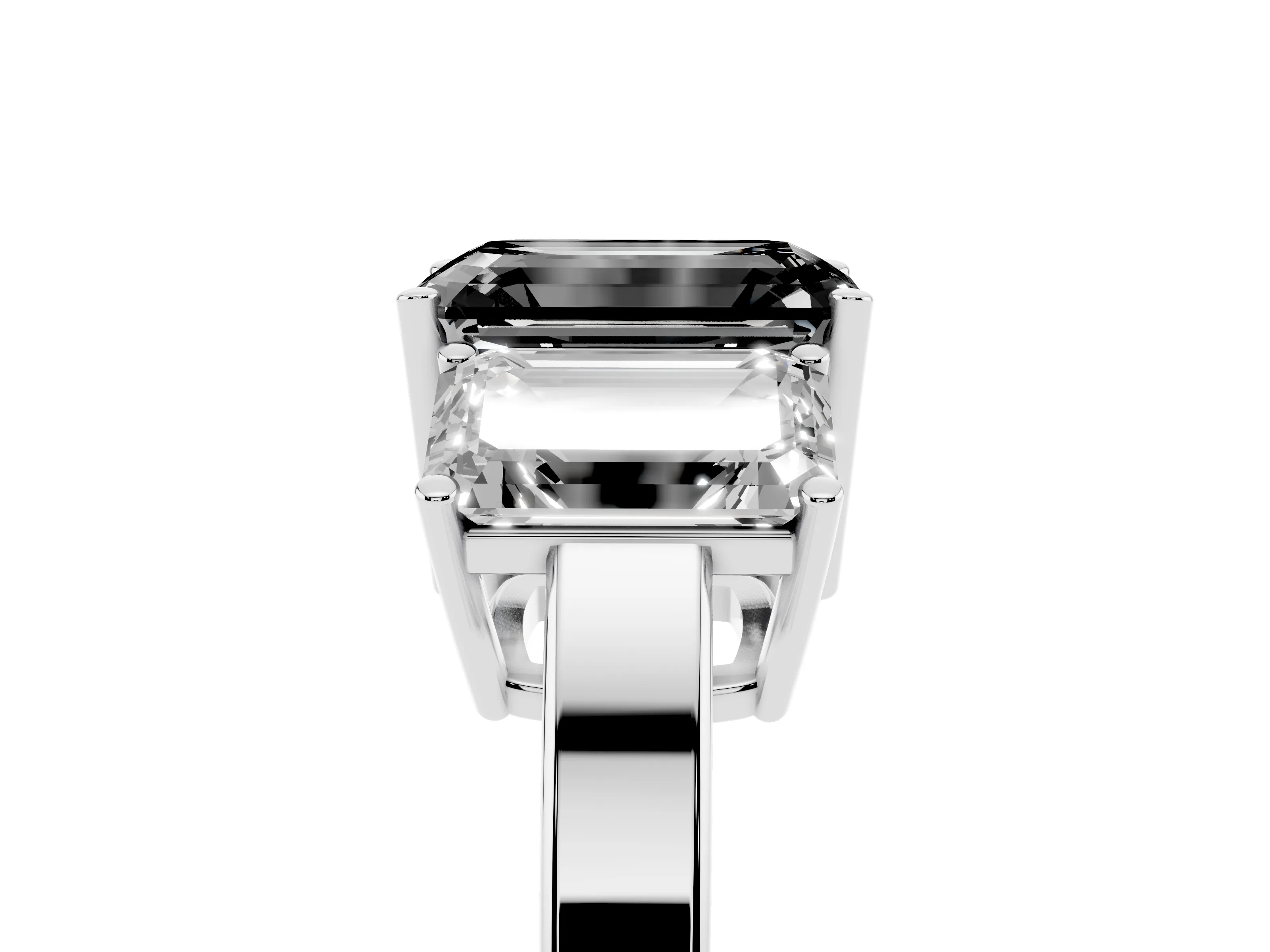 Fancy Black Emerald Cut Diamond Three-Stone Engagement Ring Set in Silver with Flat Band