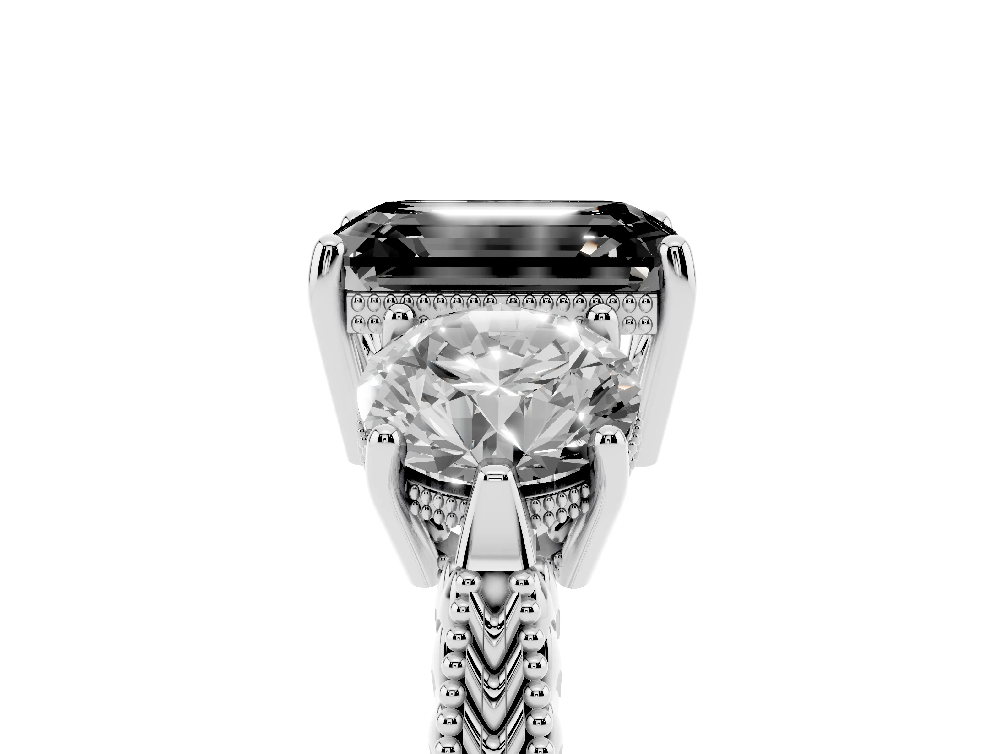 Fancy Black Emerald Cut Diamond Three-Stone Ring Set in Silver with Milgrain Band