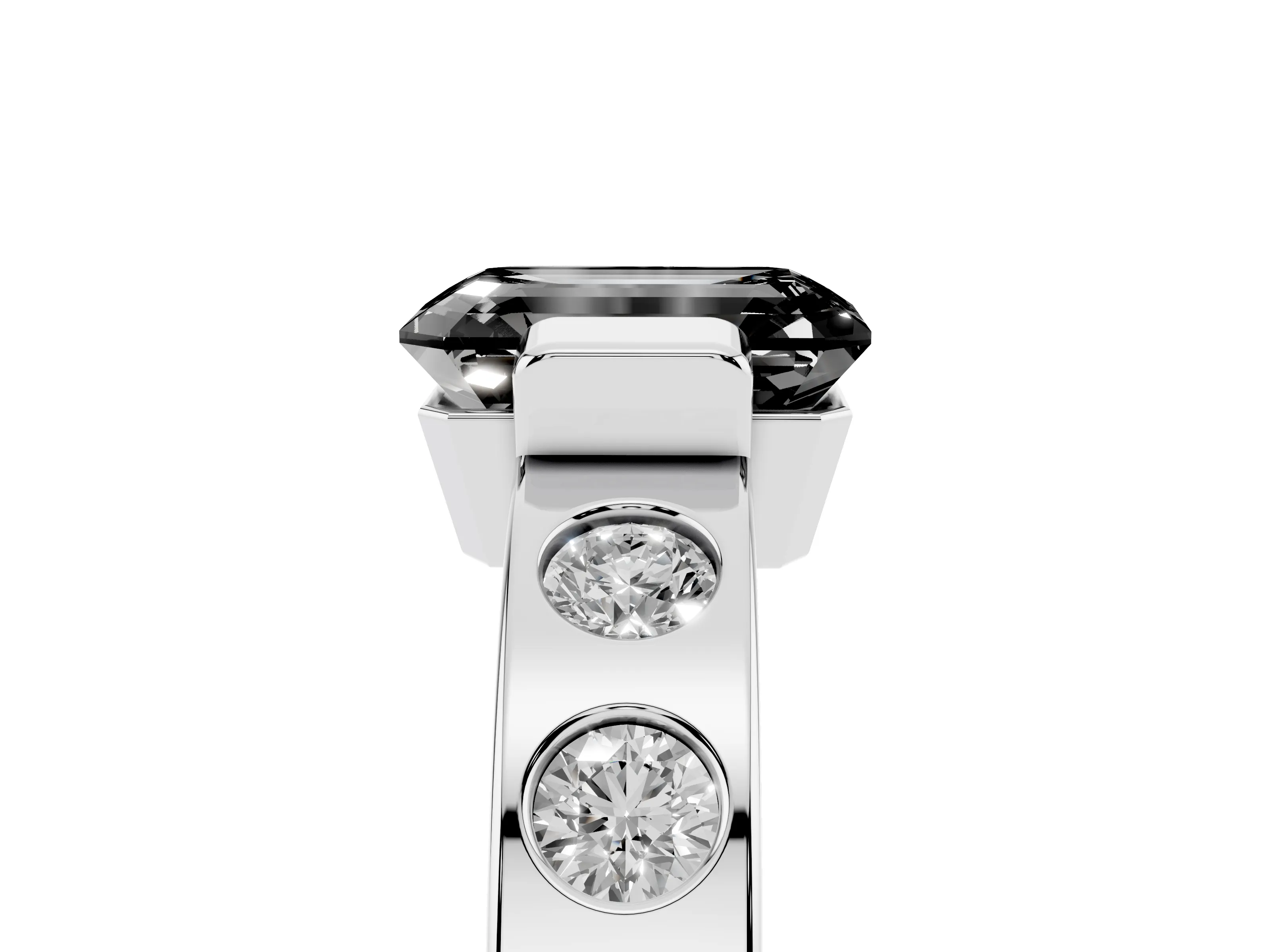 Fancy Black Emerald Cut Diamond Channel-Set Band Ring Set in Platinum with Bezel Prong Setting