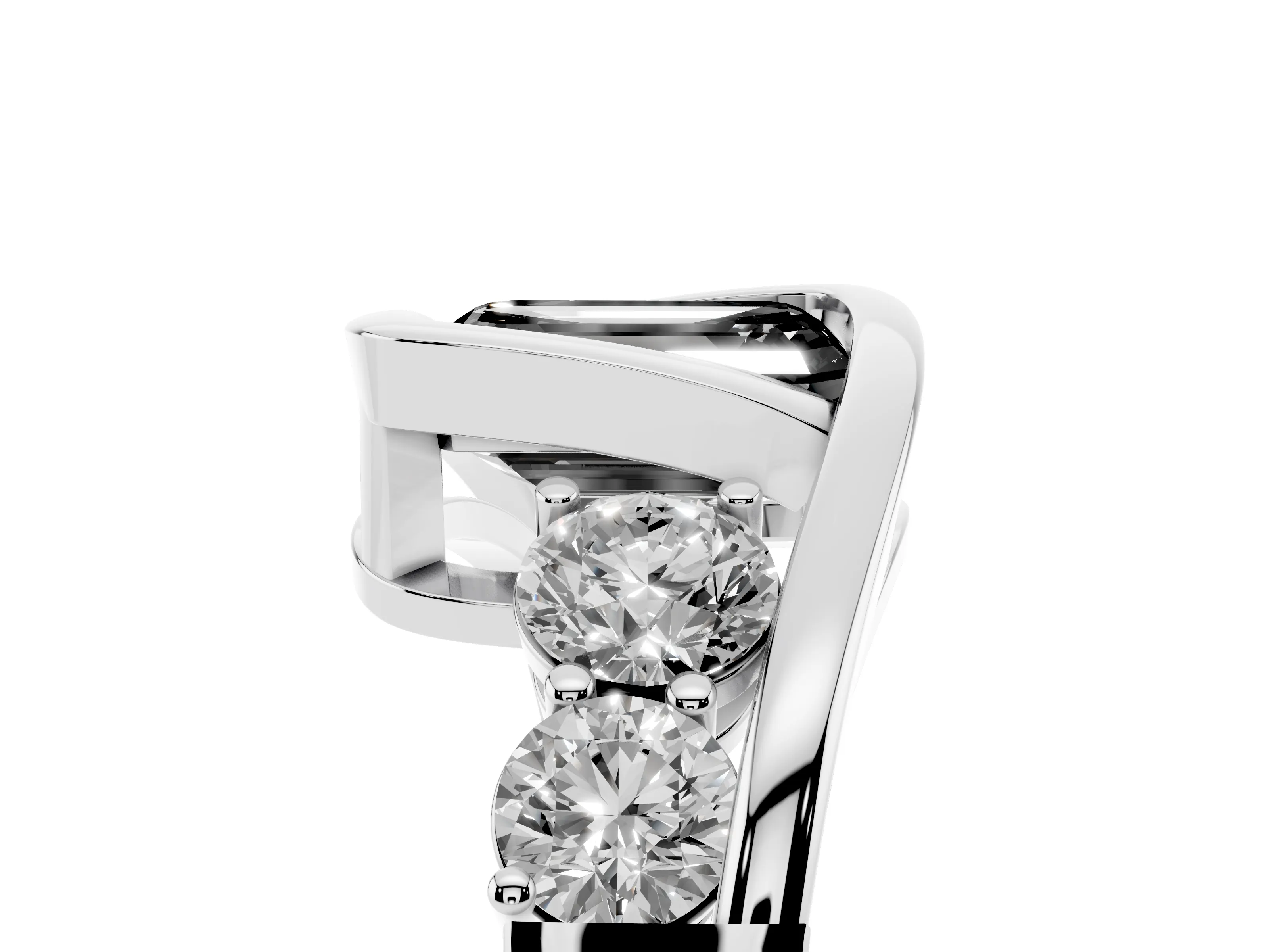 Fancy Black Emerald Cut Diamond Bezel Bypass Ring Set in Silver with Round Accents