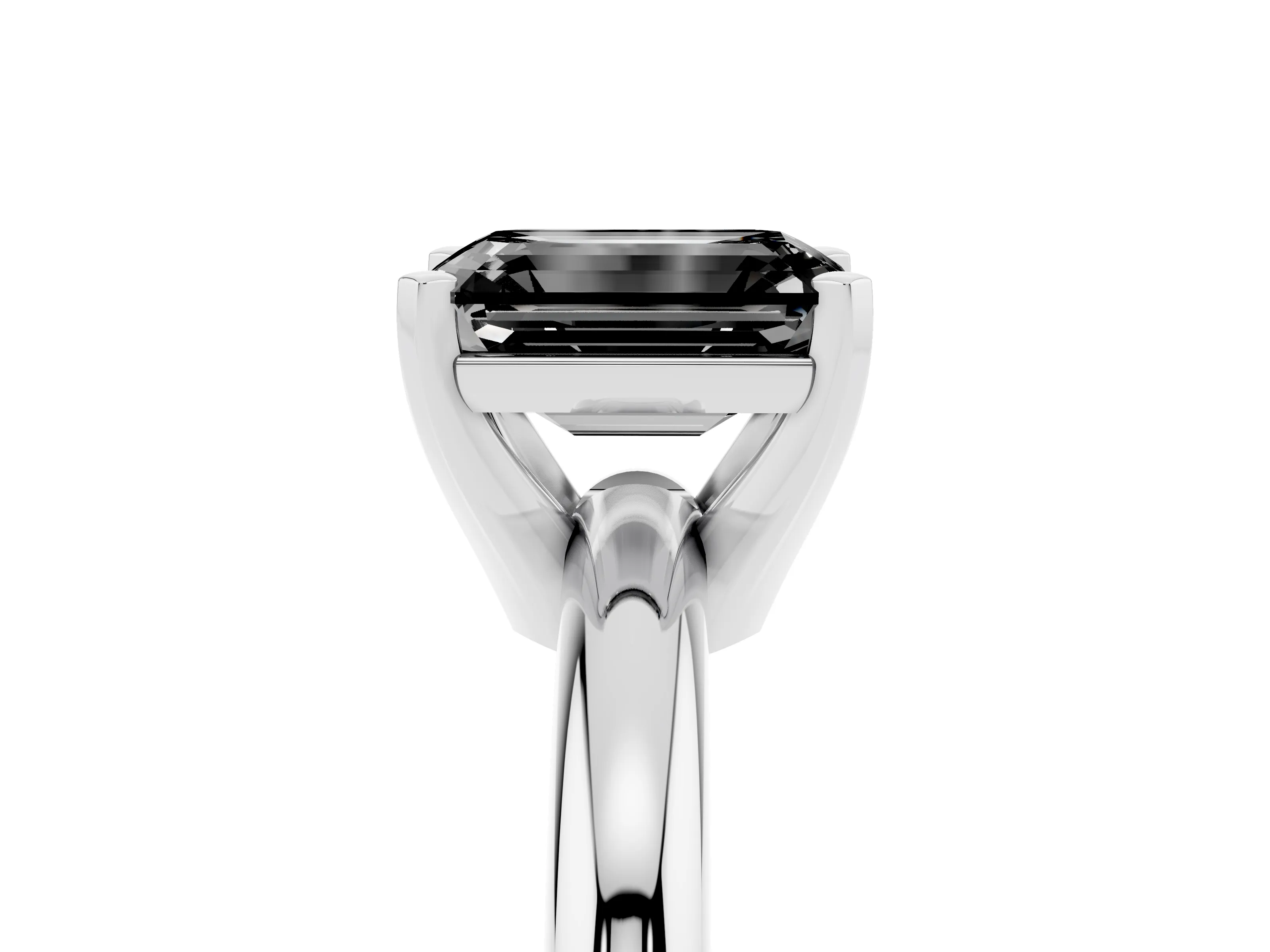Fancy Black Emerald Cut Diamond Solitaire Engagement Ring Set in Platinum with Round Band and Prong Setting