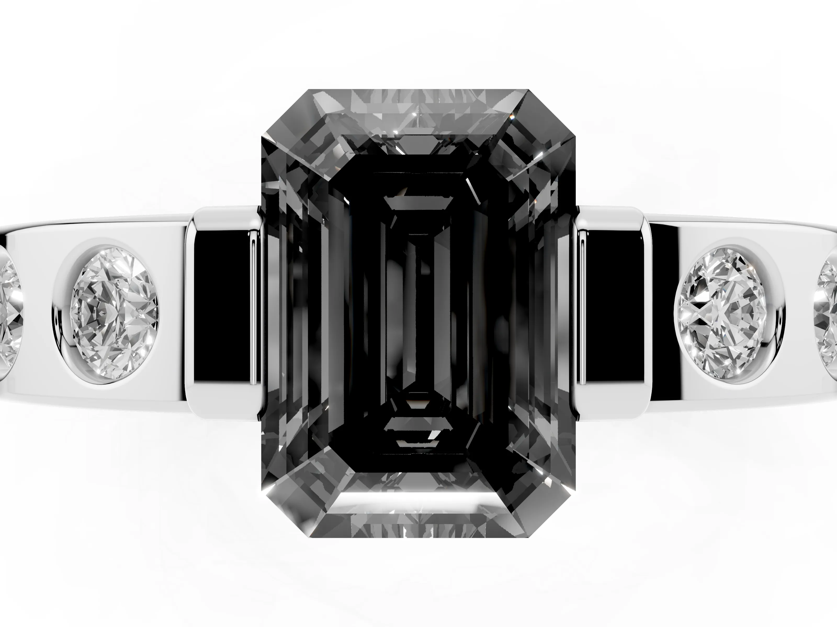 Fancy Black Emerald Cut Diamond Channel-Set Band Ring Set in Platinum with Bezel Prong Setting