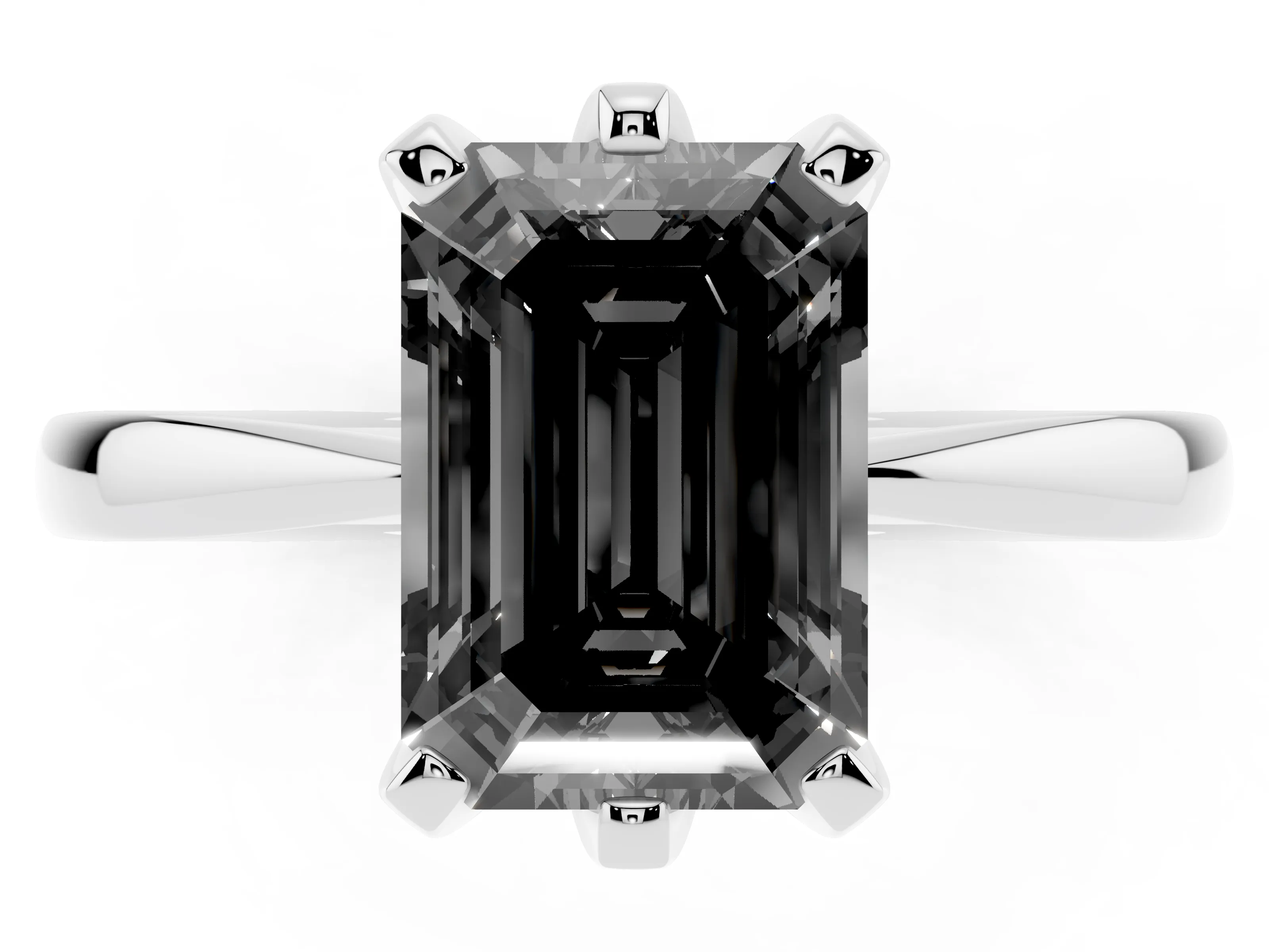 Fancy Black Emerald Cut Diamond Solitaire Engagement Ring Set in Platinum with Slim Tapered Solitaire Band