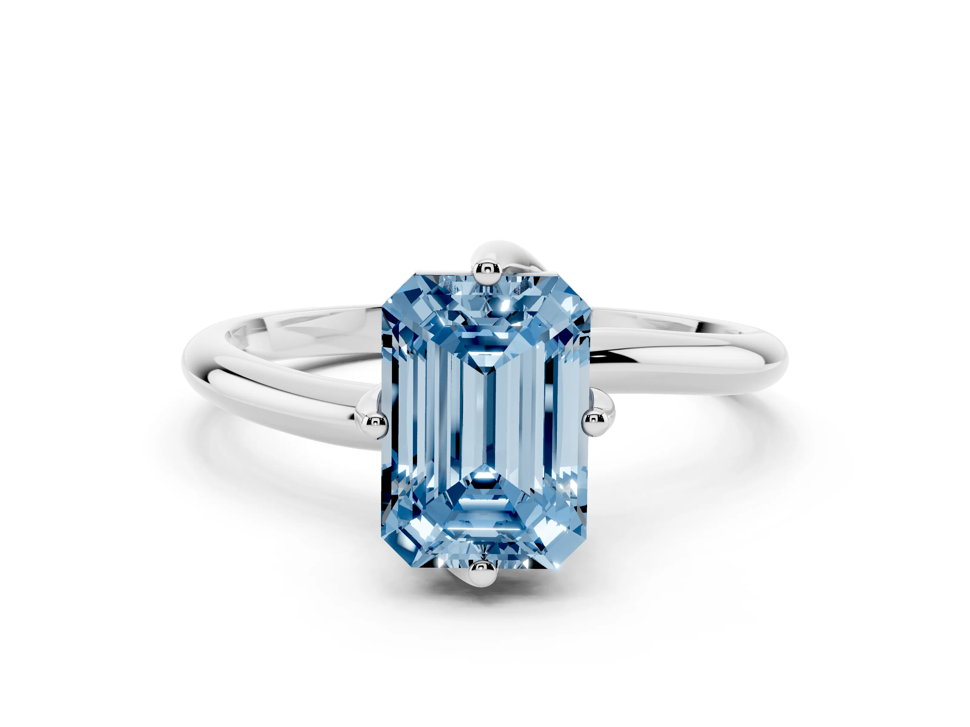 Fancy Blue Emerald Cut Diamond Solitaire Engagement Ring Set in Platinum with Classic Plain Band