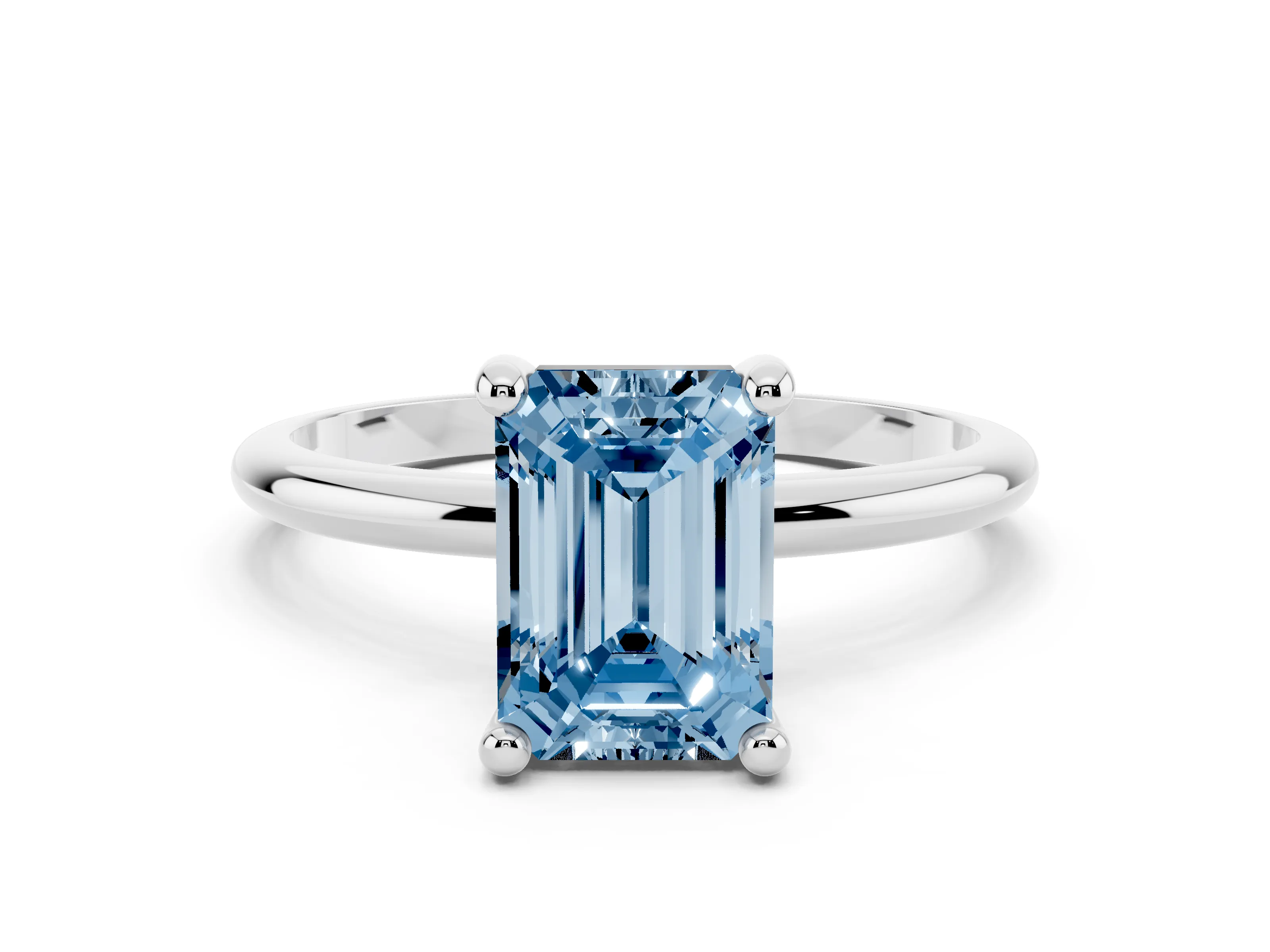 Fancy Blue Emerald Cut Diamond Solitaire Ring Set in Platinum with Secure Prong Setting on a Classic Band