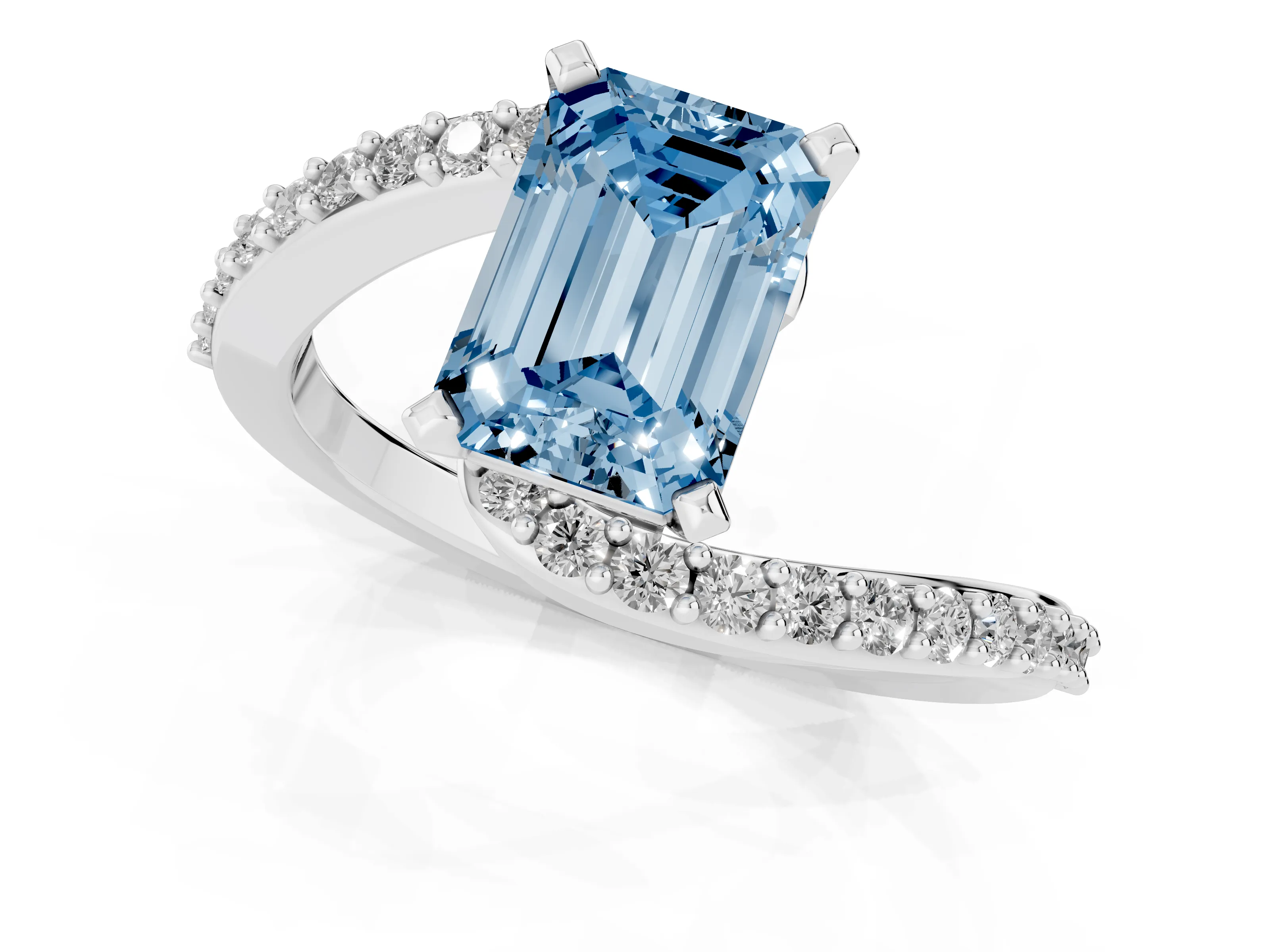 Fancy Blue Emerald Cut Diamond Solitaire Ring Set in Platinum with Pavé Twist Band and Prong Setting