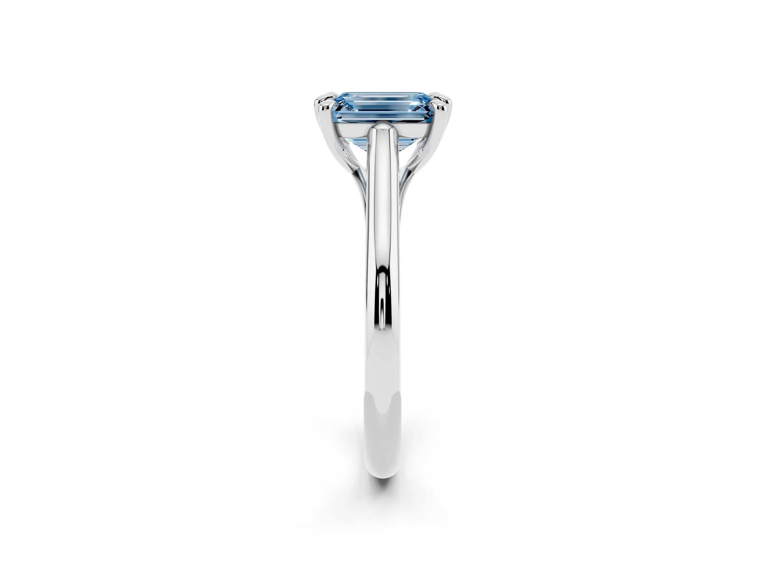 Fancy Blue Emerald Cut Diamond Solitaire Engagement Ring Set in White gold with Prong Setting and Plain Classic Band