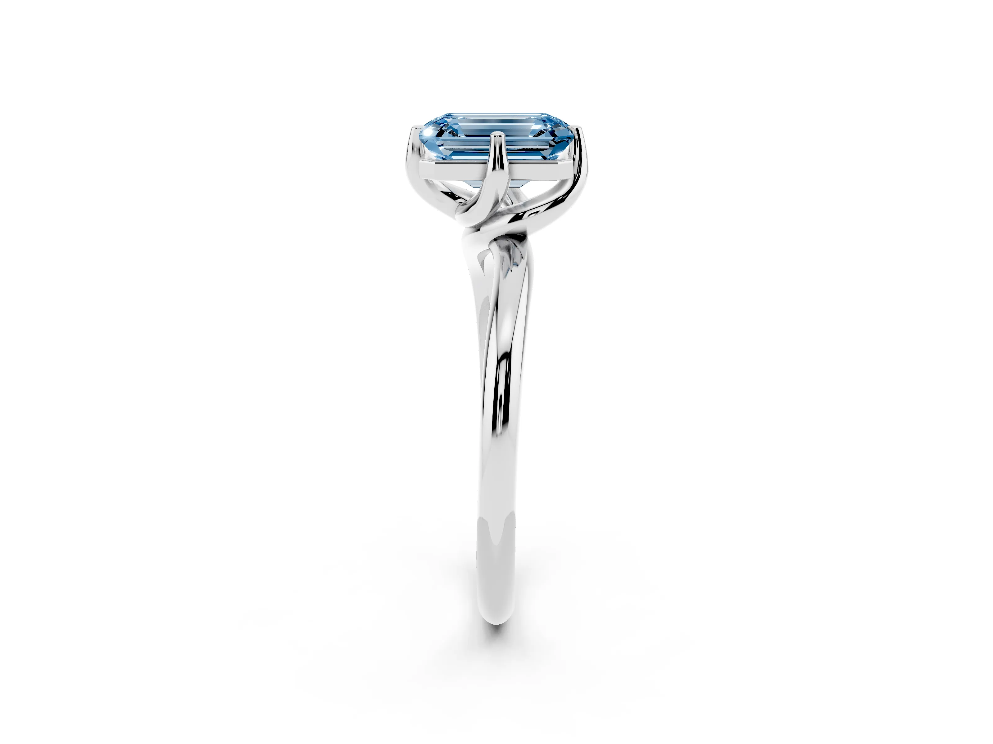 Fancy Blue Emerald Cut Diamond Solitaire Engagement Ring Set in Platinum with Classic Plain Band