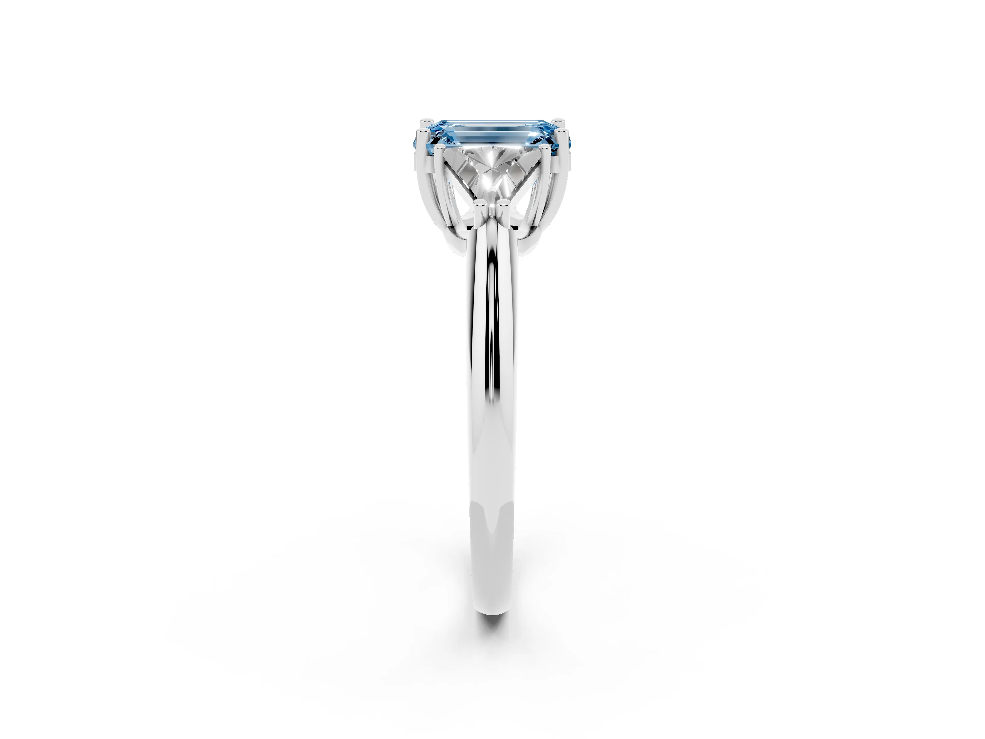 Fancy Blue Emerald Cut Diamond Three-Stone Engagement Ring Set in Platinum with Trillion Side Stones