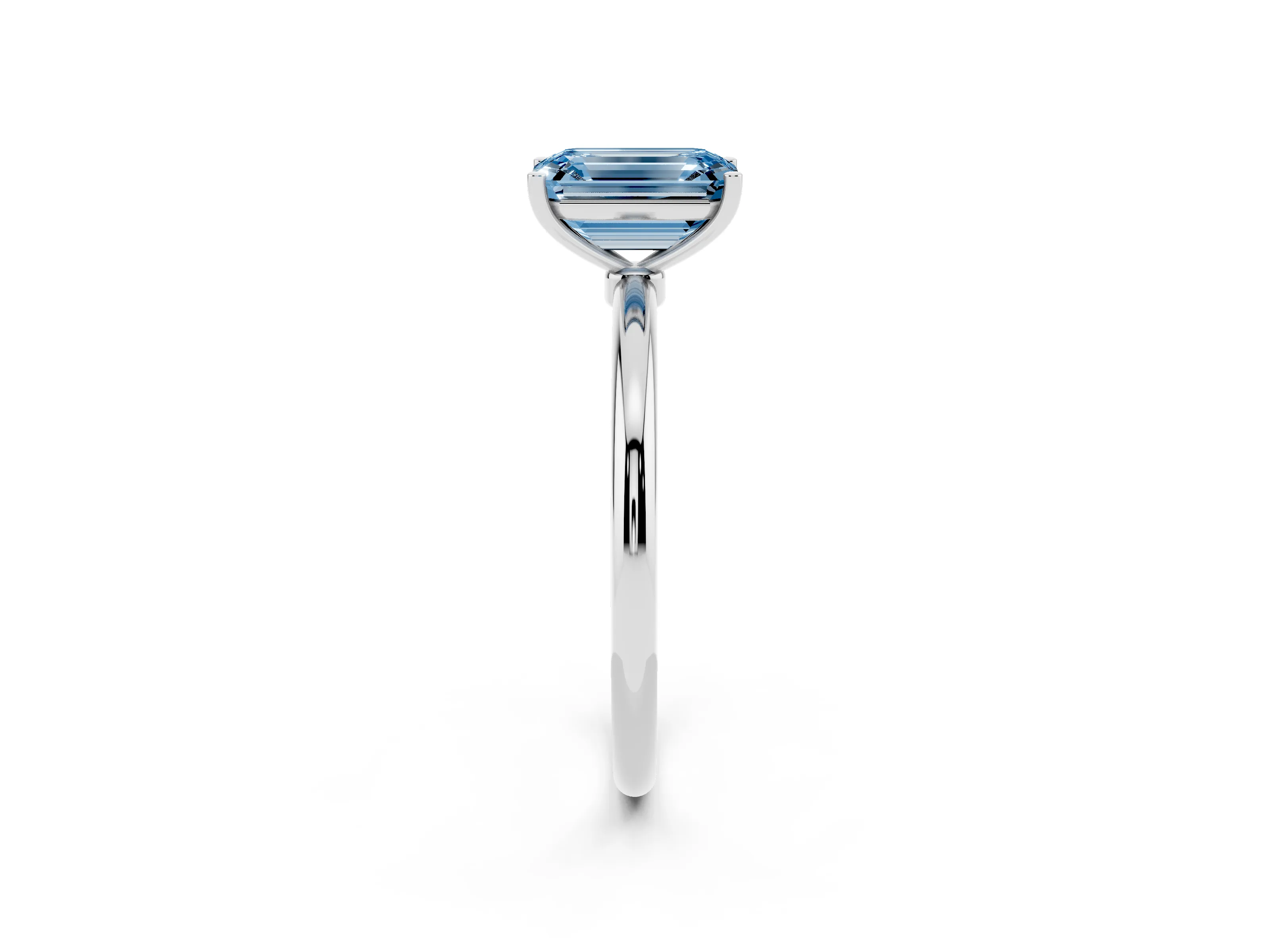 Fancy Blue Emerald Cut Diamond Solitaire Engagement Ring Set in Platinum with Thin Band and Prong Setting
