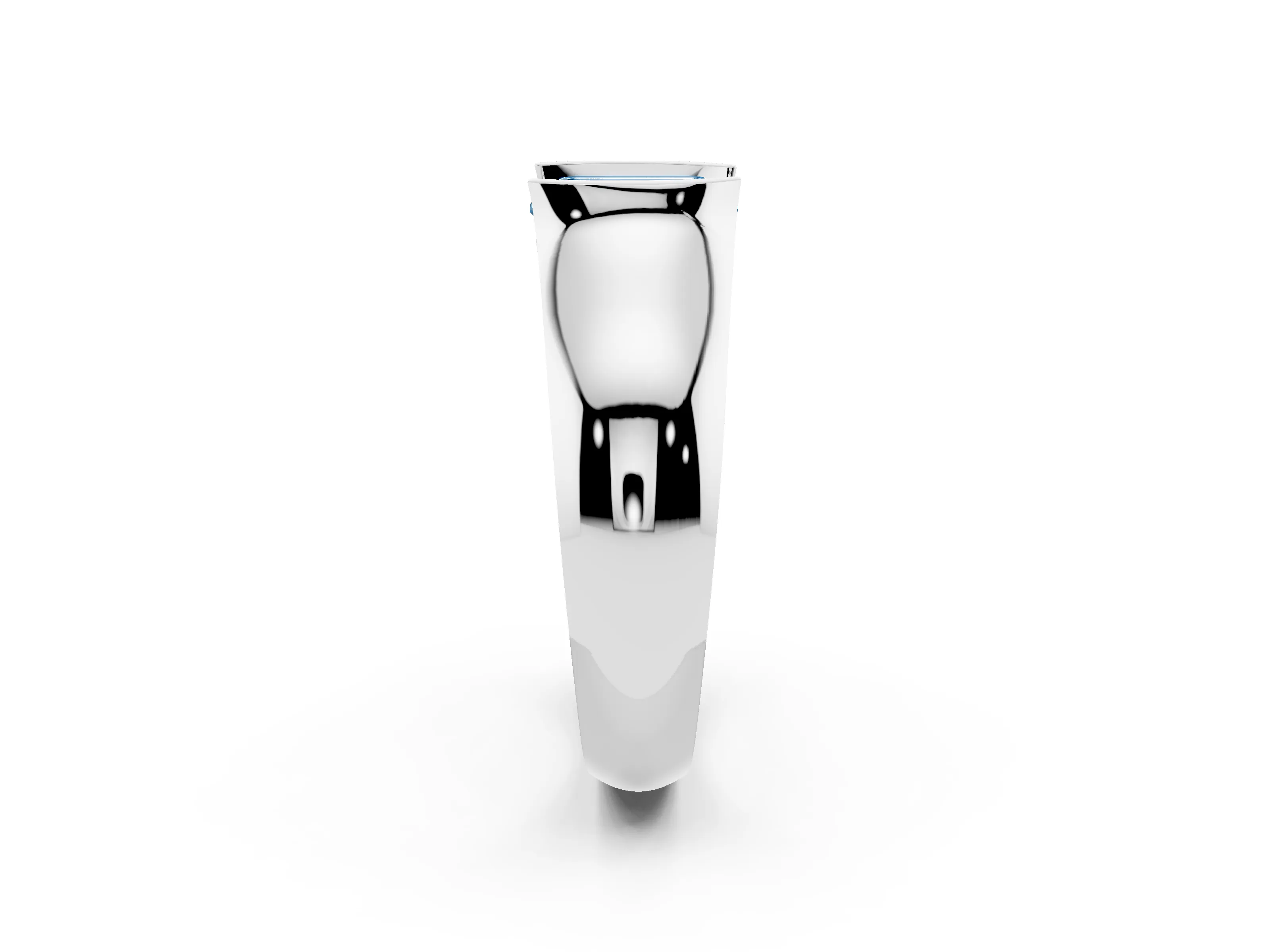 Fancy Blue Emerald Cut Diamond Bezel Solitaire Ring Set in Silver with Wide Band