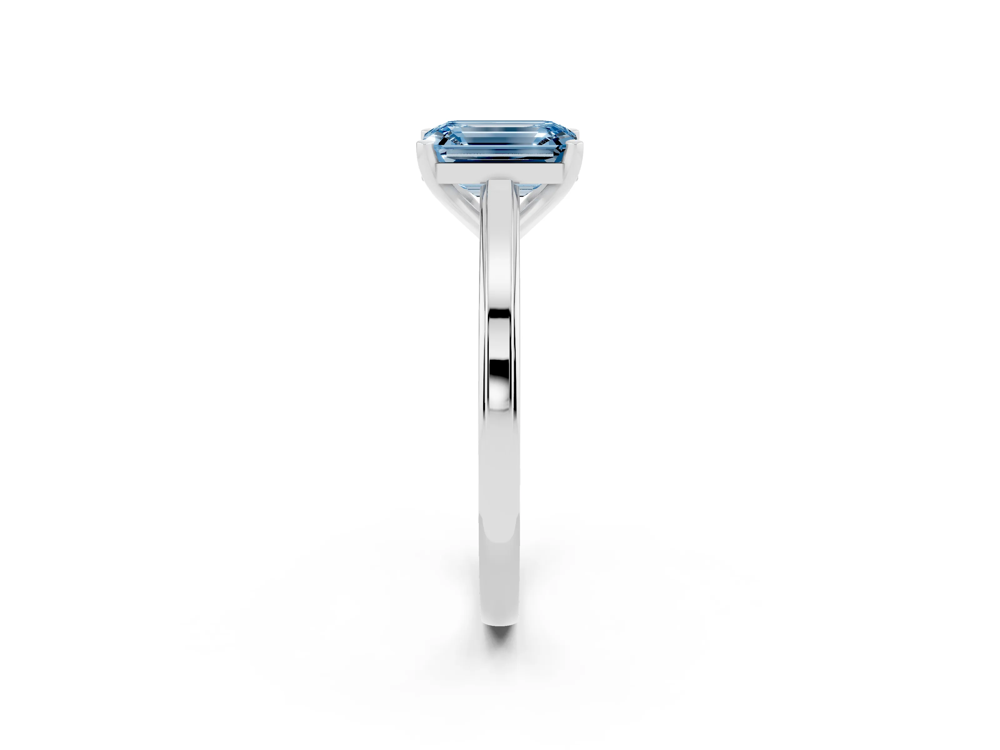 Fancy Blue Emerald Cut Diamond Solitaire Ring Set in Platinum with Prong Setting and Classic Band