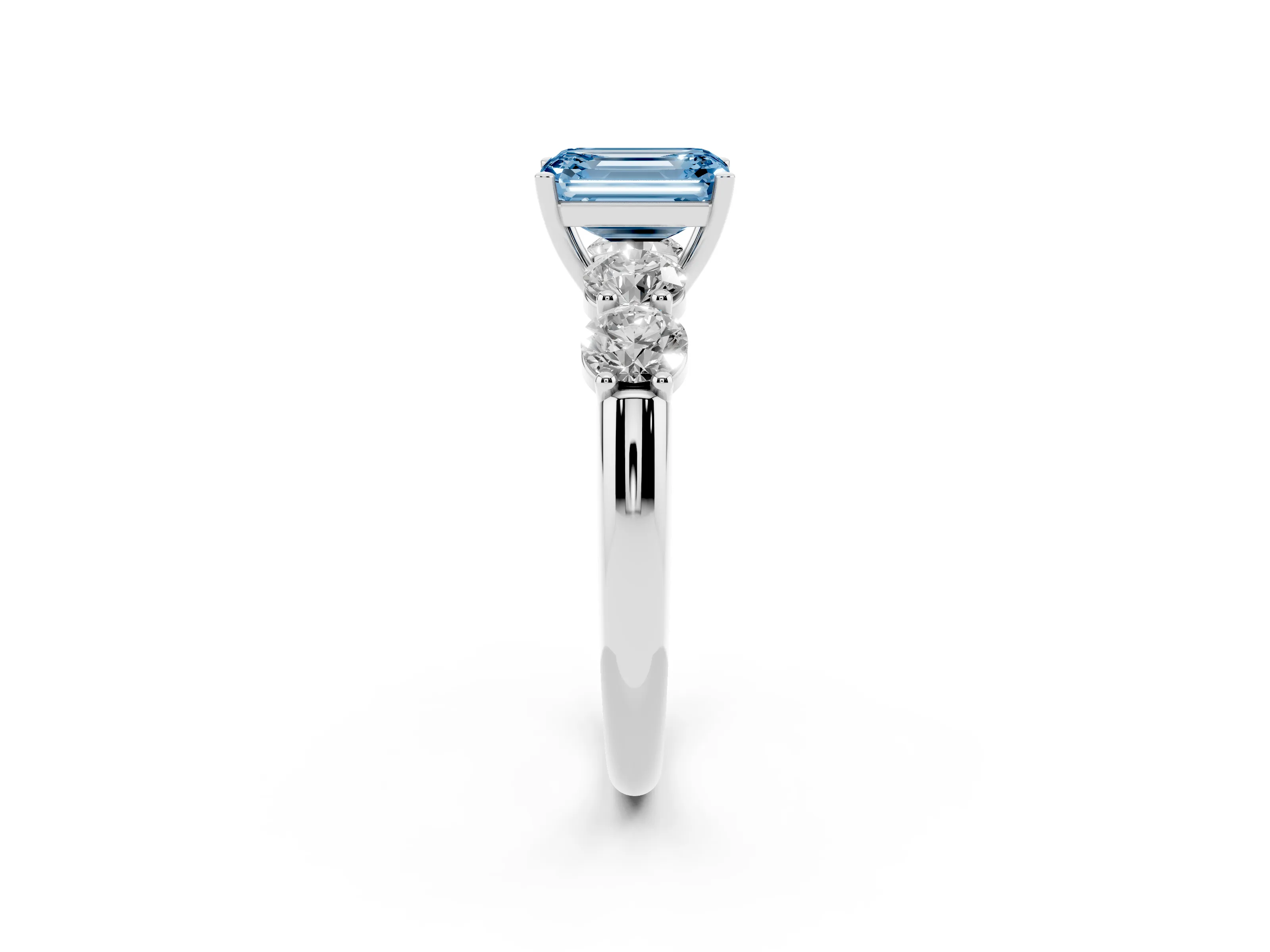 Fancy Blue Emerald Cut Diamond Five-Stone Prong Set Ring Set in Silver with Classic Band
