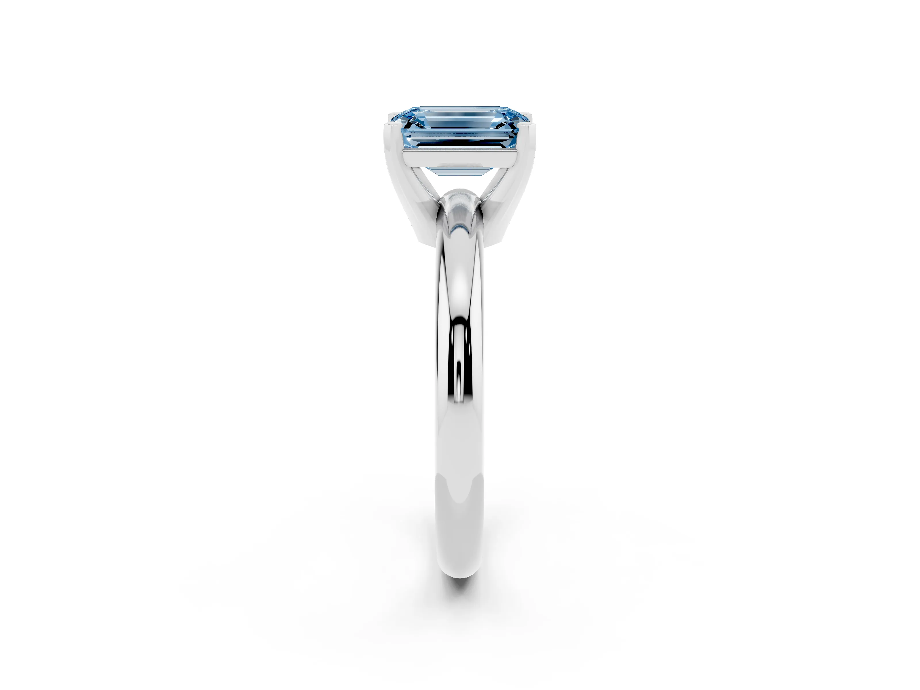 Fancy Blue Emerald Cut Diamond Solitaire Engagement Ring Set in Platinum with Round Band and Prong Setting