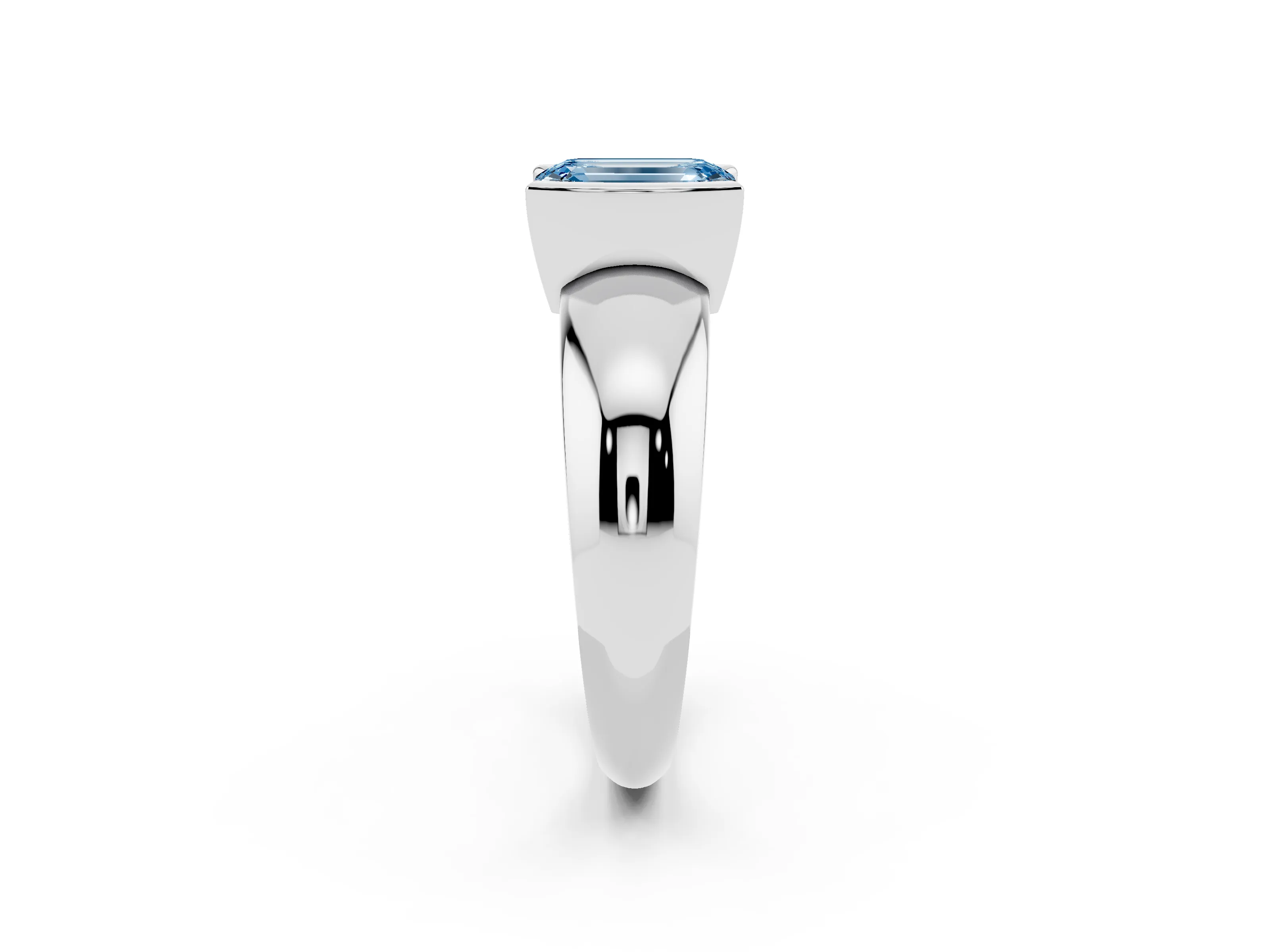 Fancy Blue Emerald Cut Diamond Solitaire Tension Set Ring Set in Platinum with Wide Band
