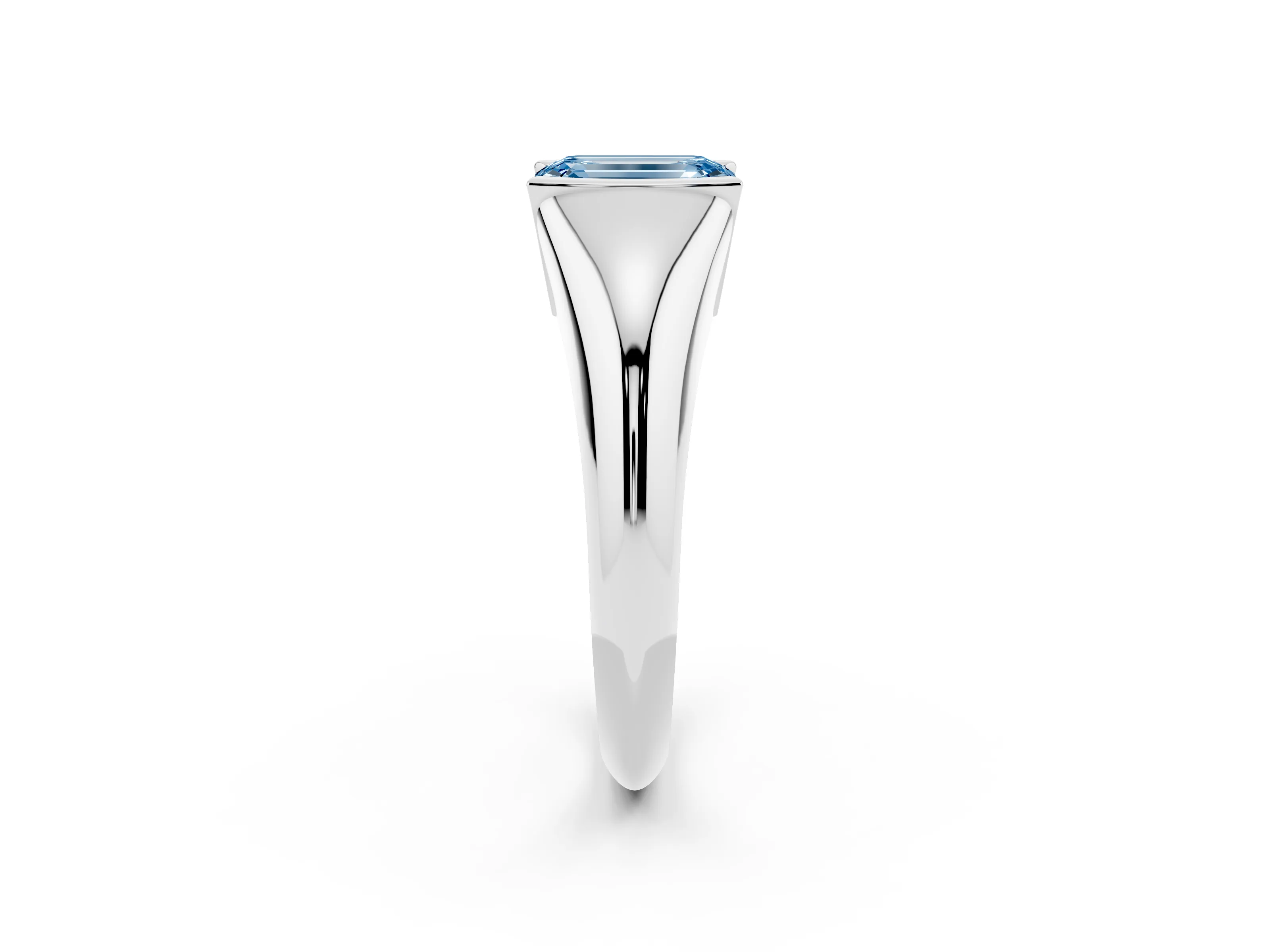 Fancy Blue Emerald Cut Diamond Solitaire Tension Set Ring Set in Silver