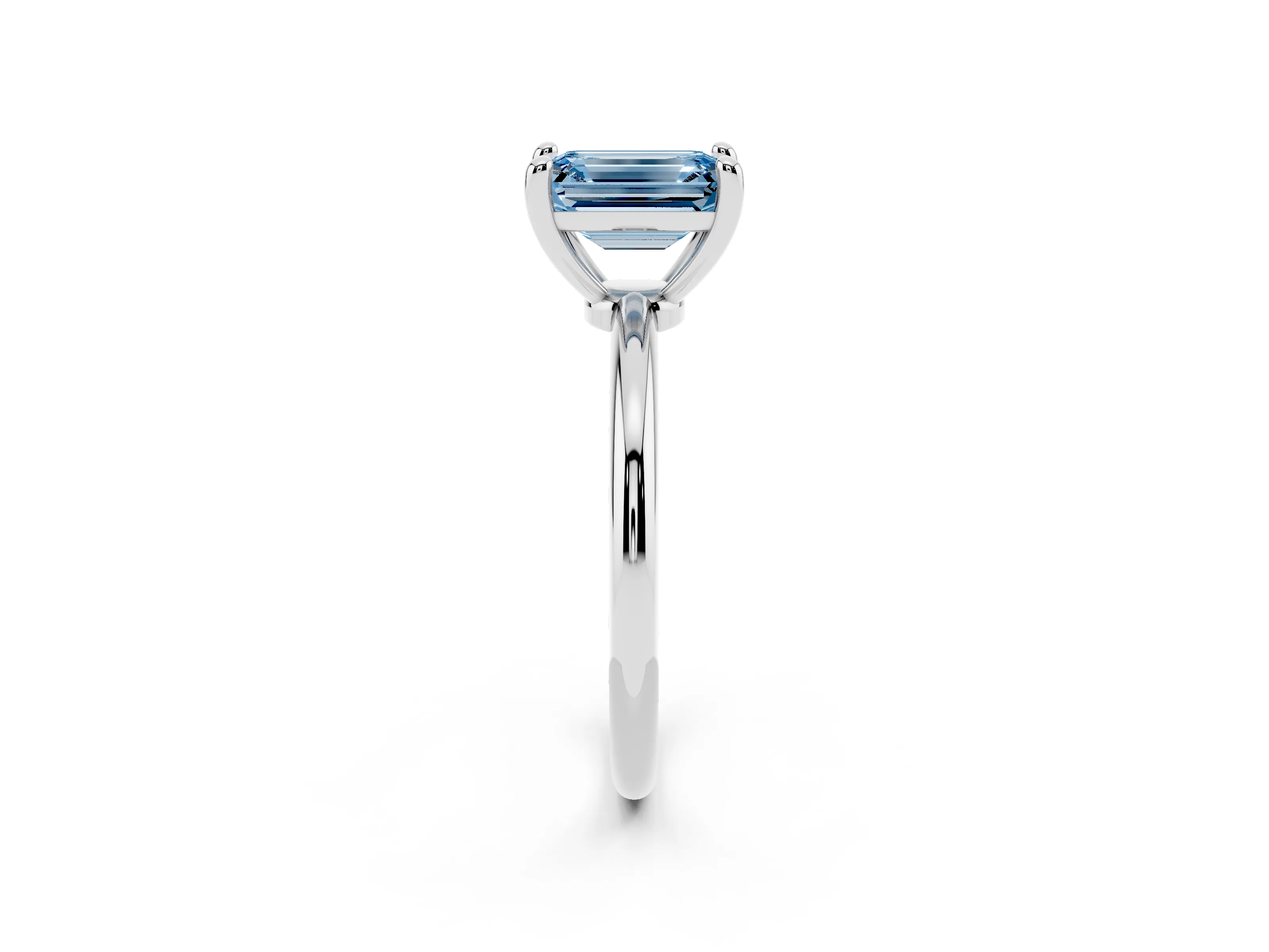Fancy Blue Emerald Cut Diamond Solitaire Ring Set in Platinum with Secure Prong Setting on a Classic Band