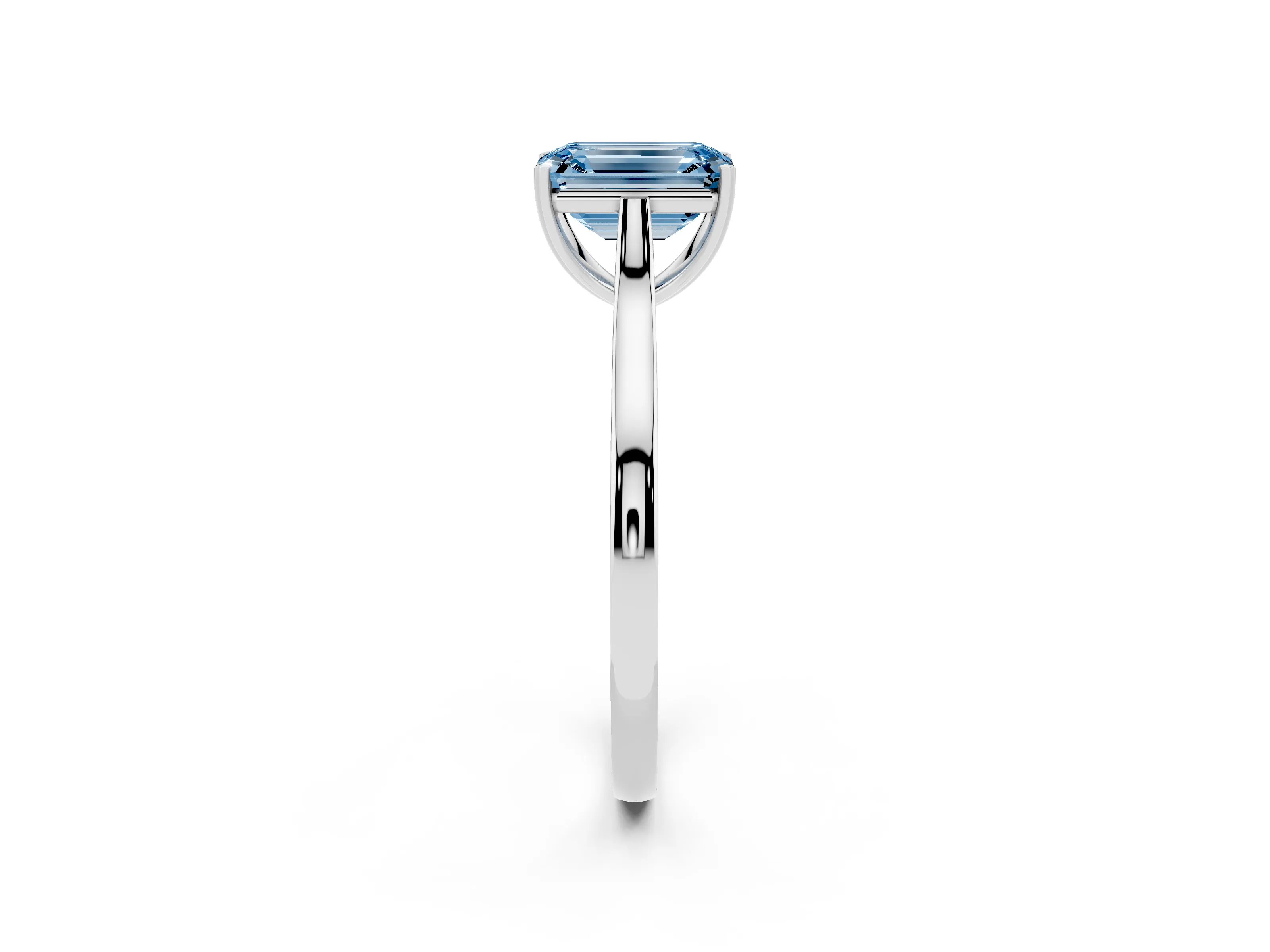 Fancy Blue Emerald Cut Diamond Solitaire Heart Prong Engagement Ring Set in Silver with Tapered Band