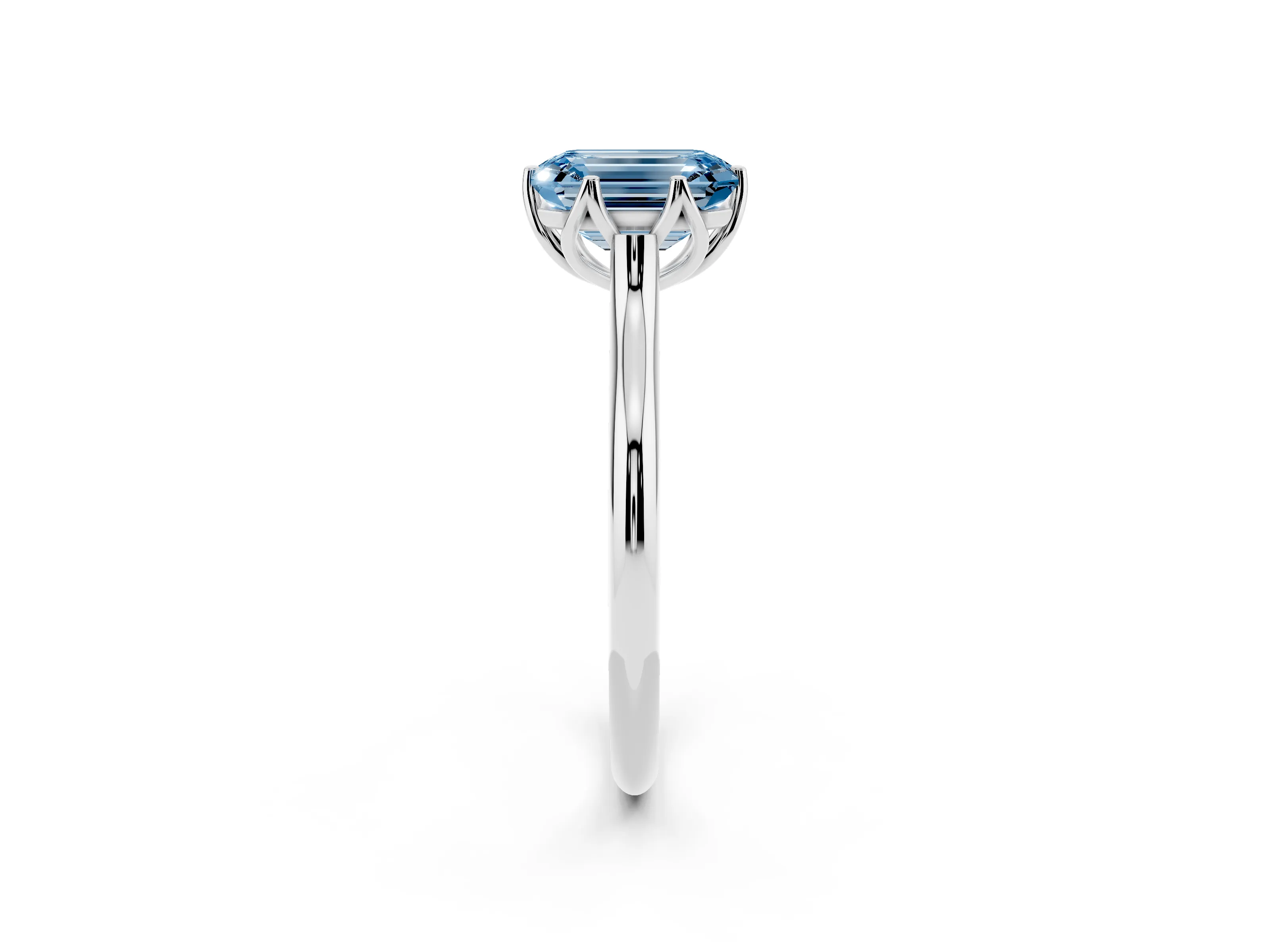 Fancy Blue Emerald Cut Diamond Solitaire Cathedral Ring Set in Platinum with Prong Setting