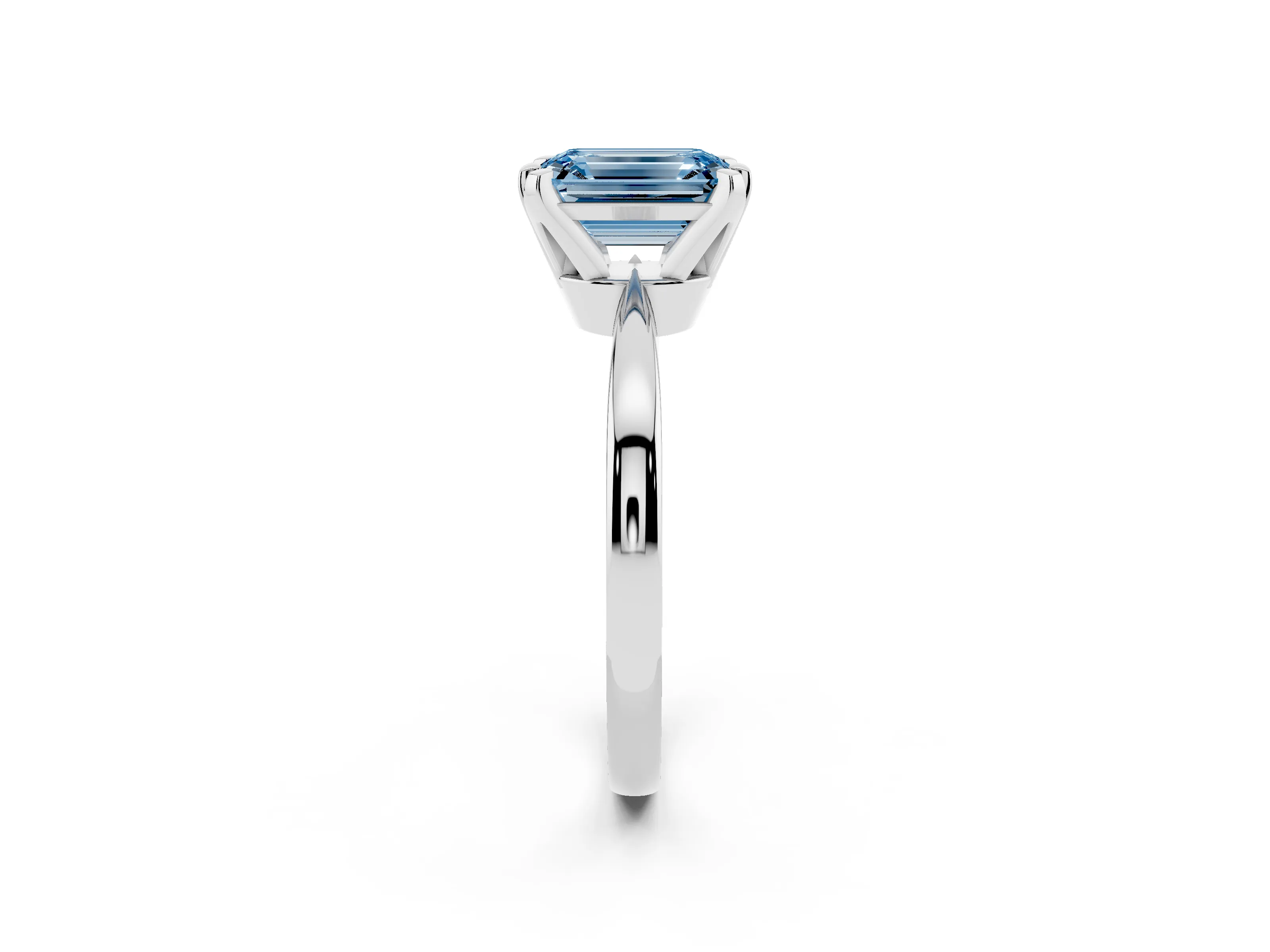 Fancy Blue Emerald Cut Diamond Solitaire Engagement Ring Set in Platinum with Slim Tapered Solitaire Band