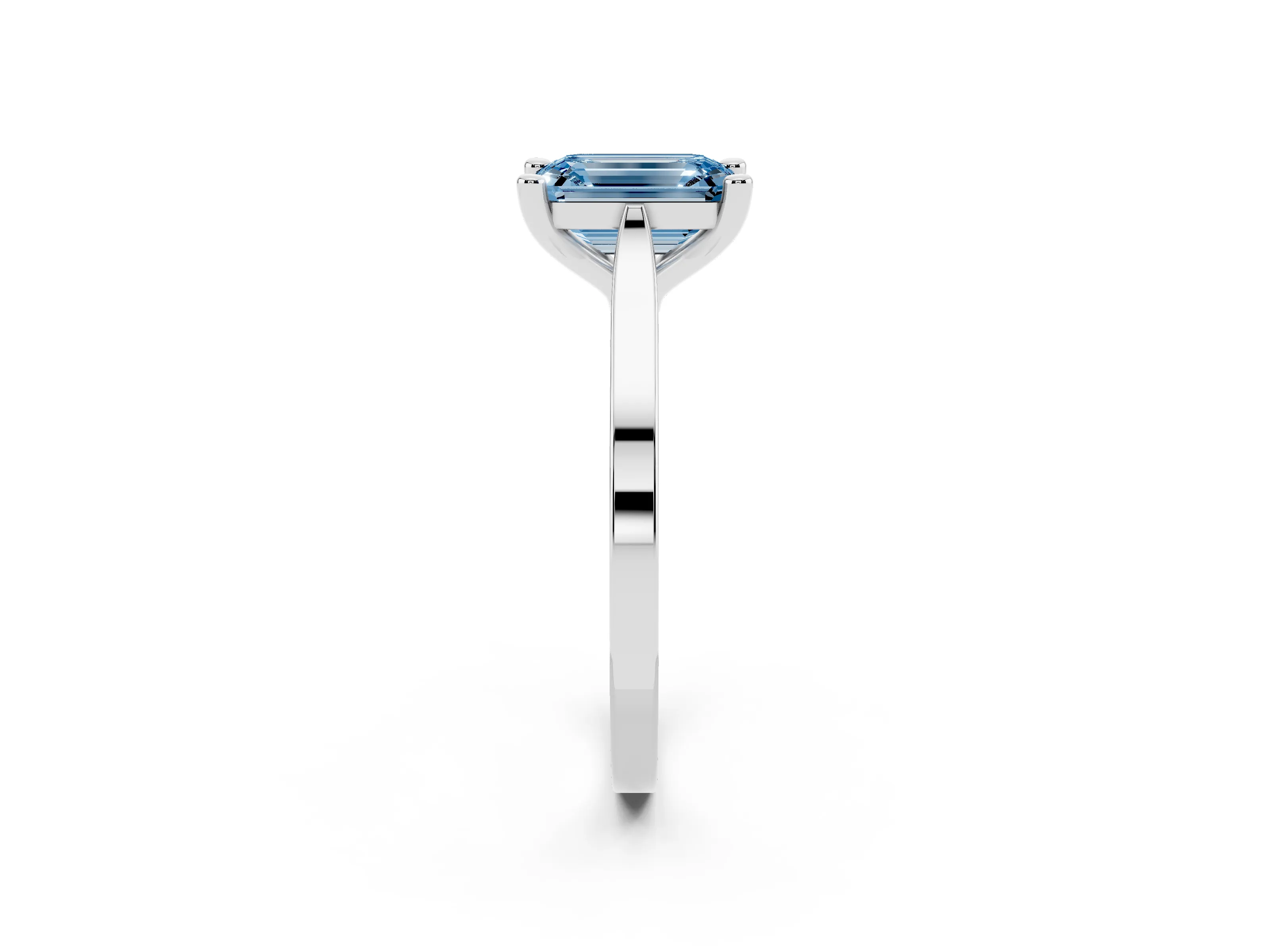 Fancy Blue Emerald Cut Diamond Solitaire Ring Set in White gold with Prong Setting and Tapered Band