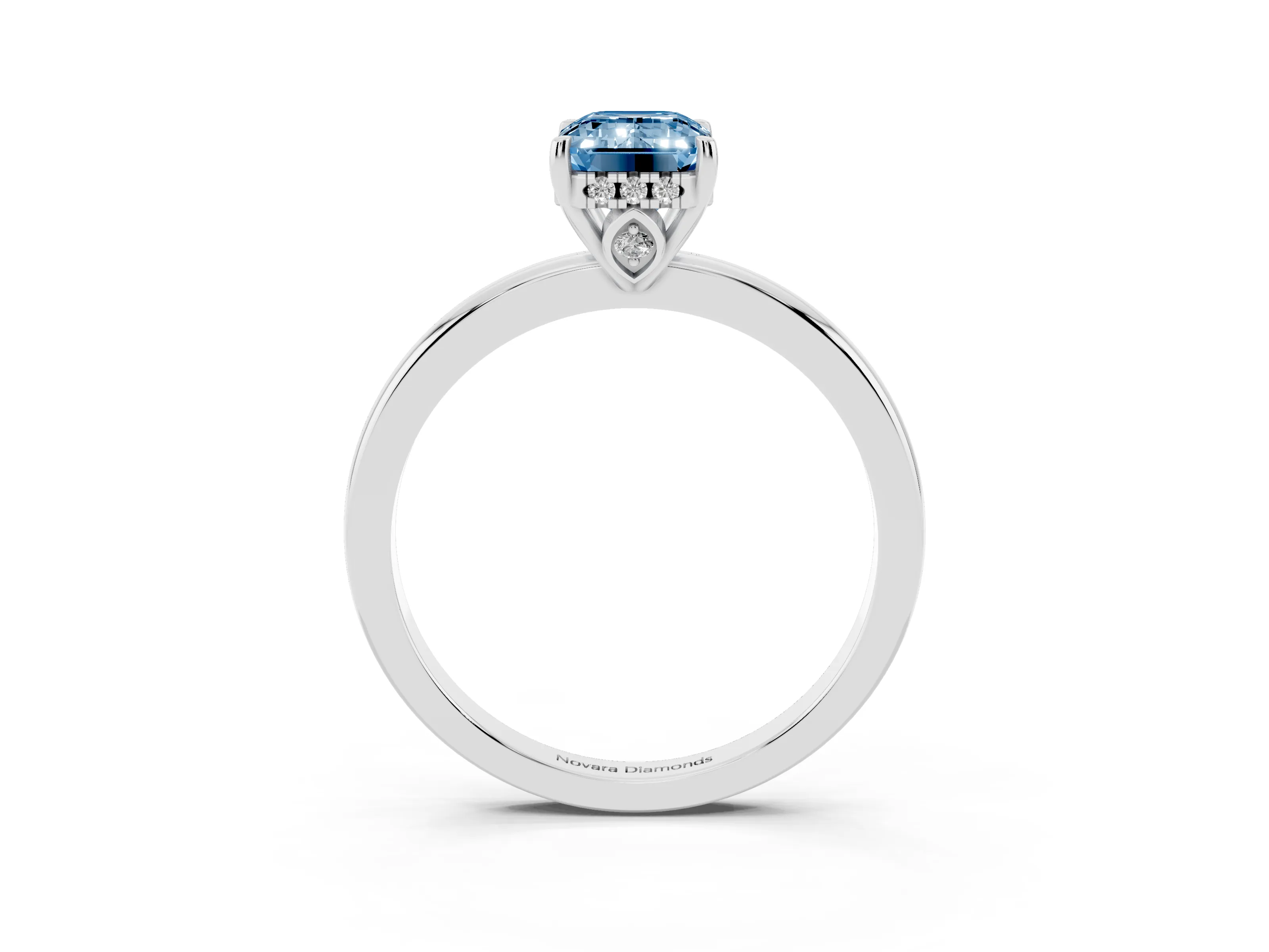 Fancy Blue Emerald Cut Diamond Solitaire Ring Set in Platinum with Plain Band and Prong Setting