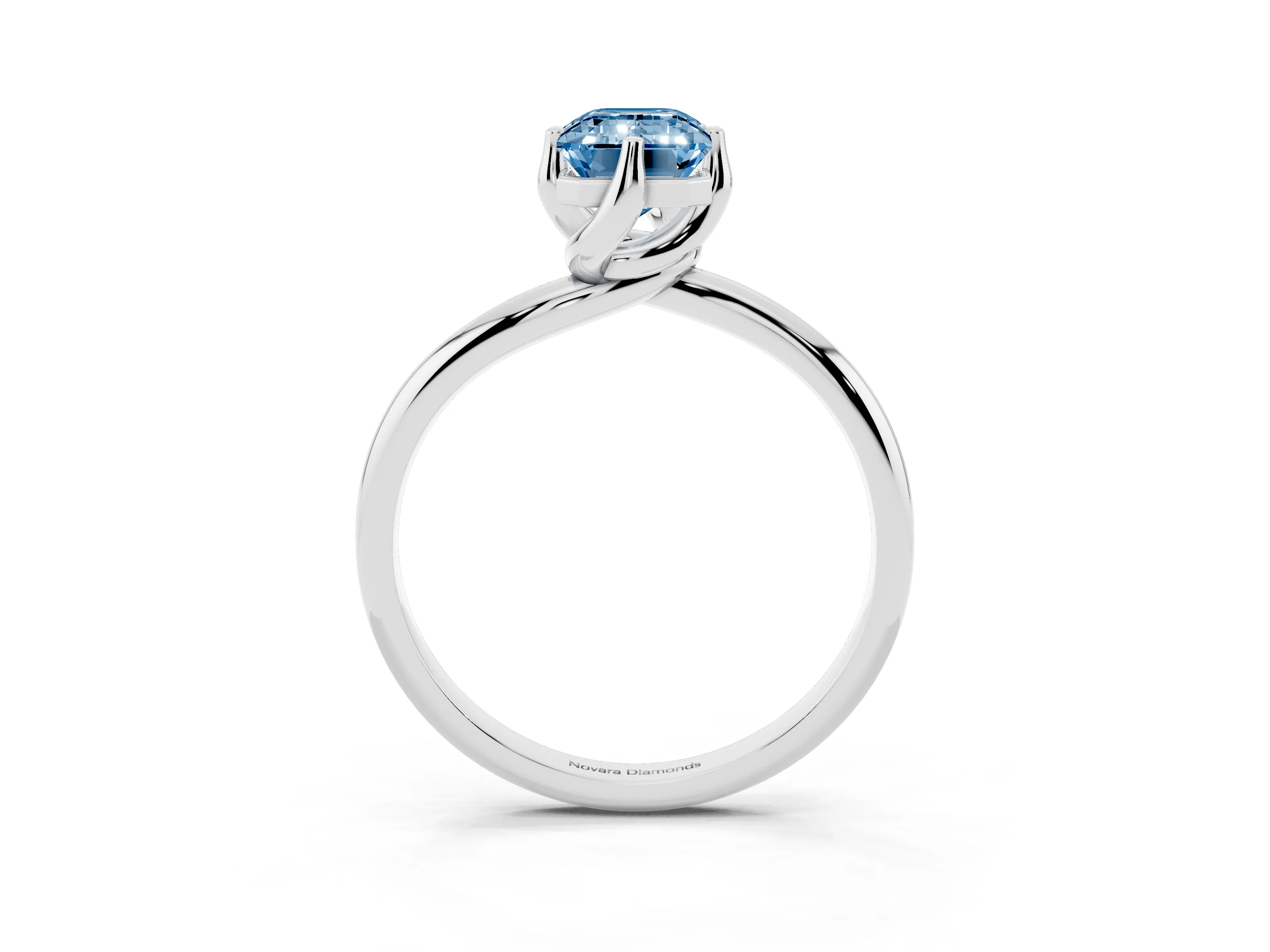 Fancy Blue Emerald Cut Diamond Solitaire Engagement Ring Set in Platinum with Classic Plain Band