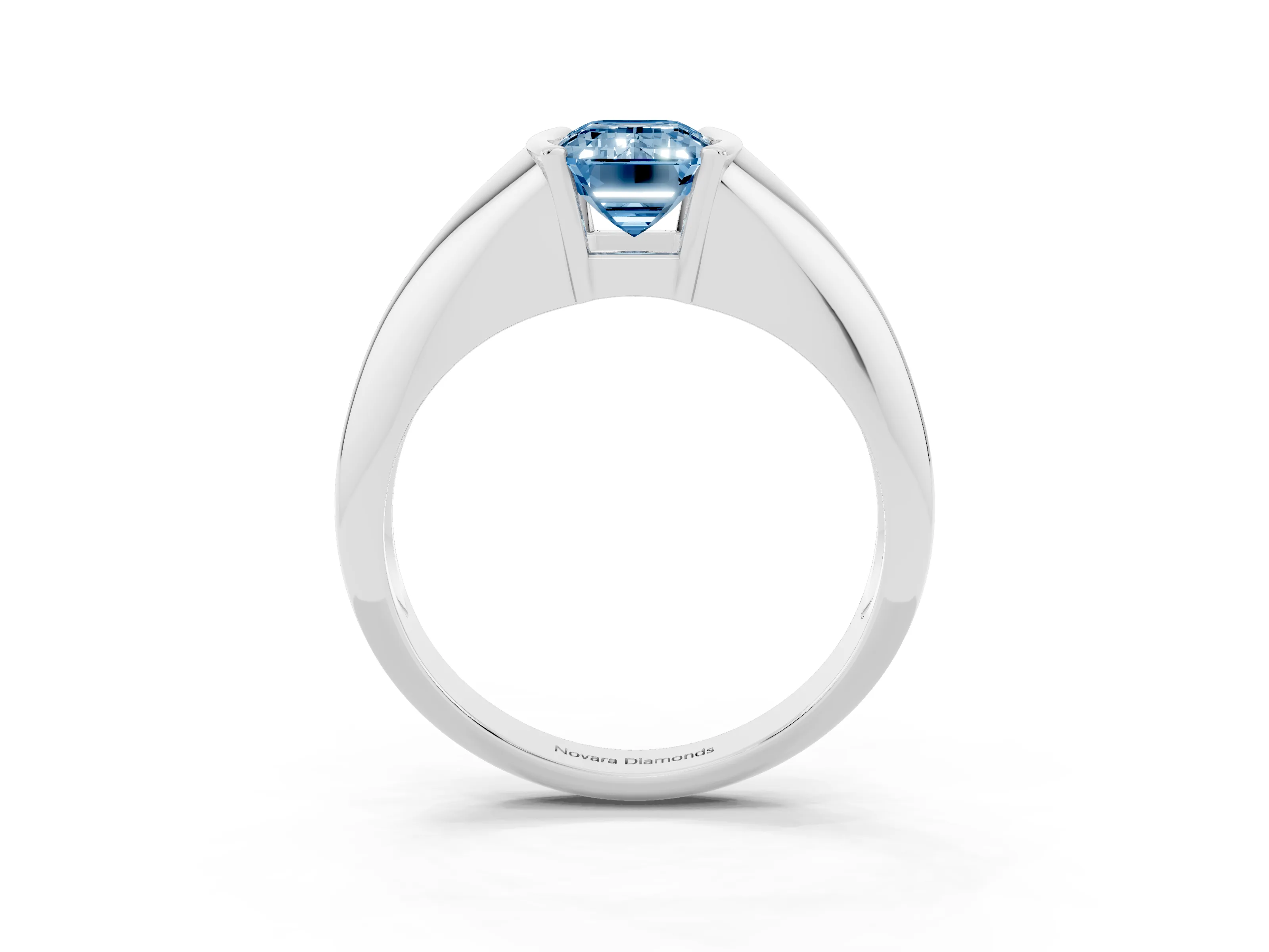 Fancy Blue Emerald Cut Diamond Solitaire Tension Set Ring Set in Silver
