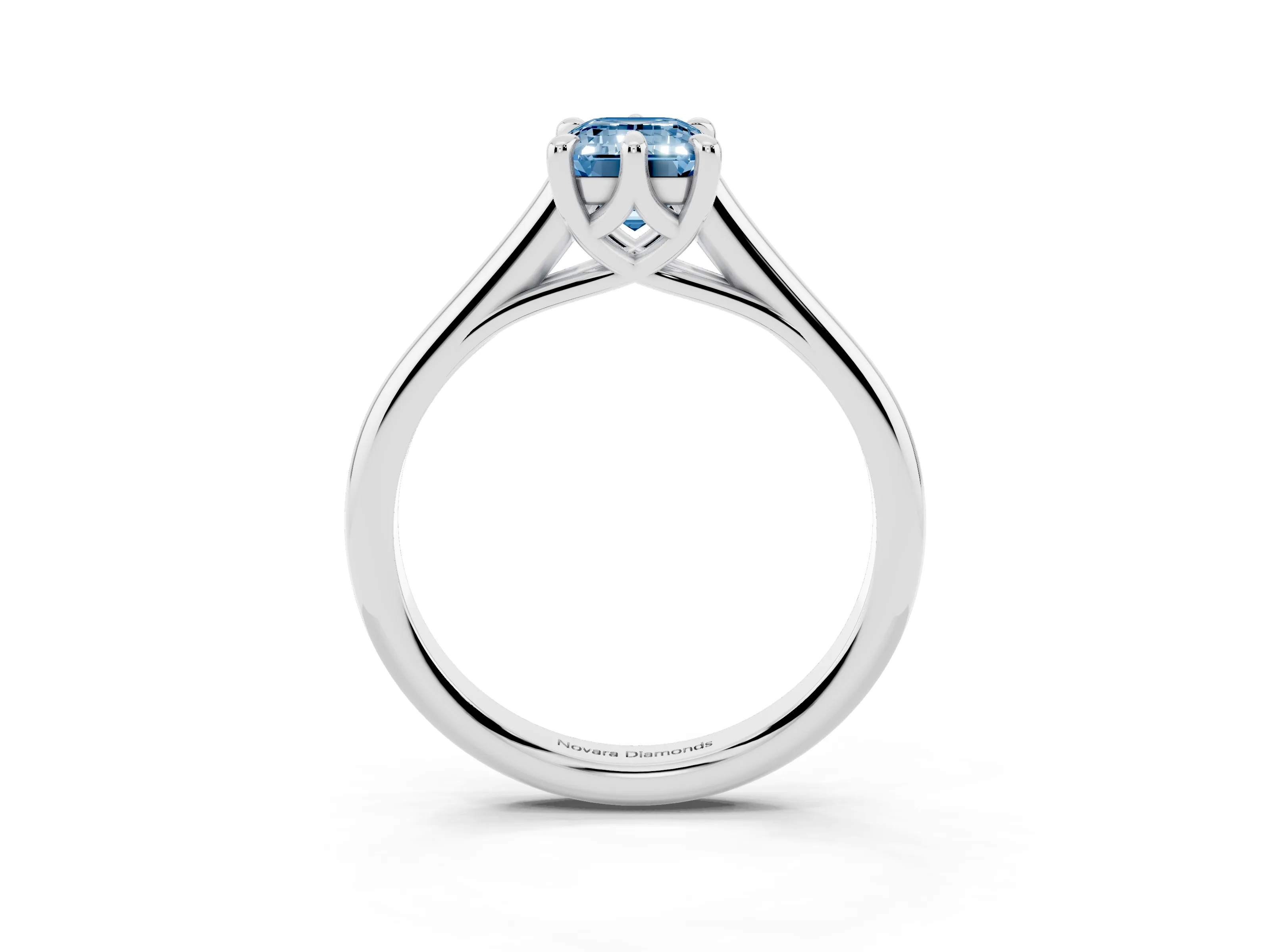 Fancy Blue Emerald Cut Diamond Solitaire Engagement Ring Set in White gold with Prong Setting and Plain Classic Band