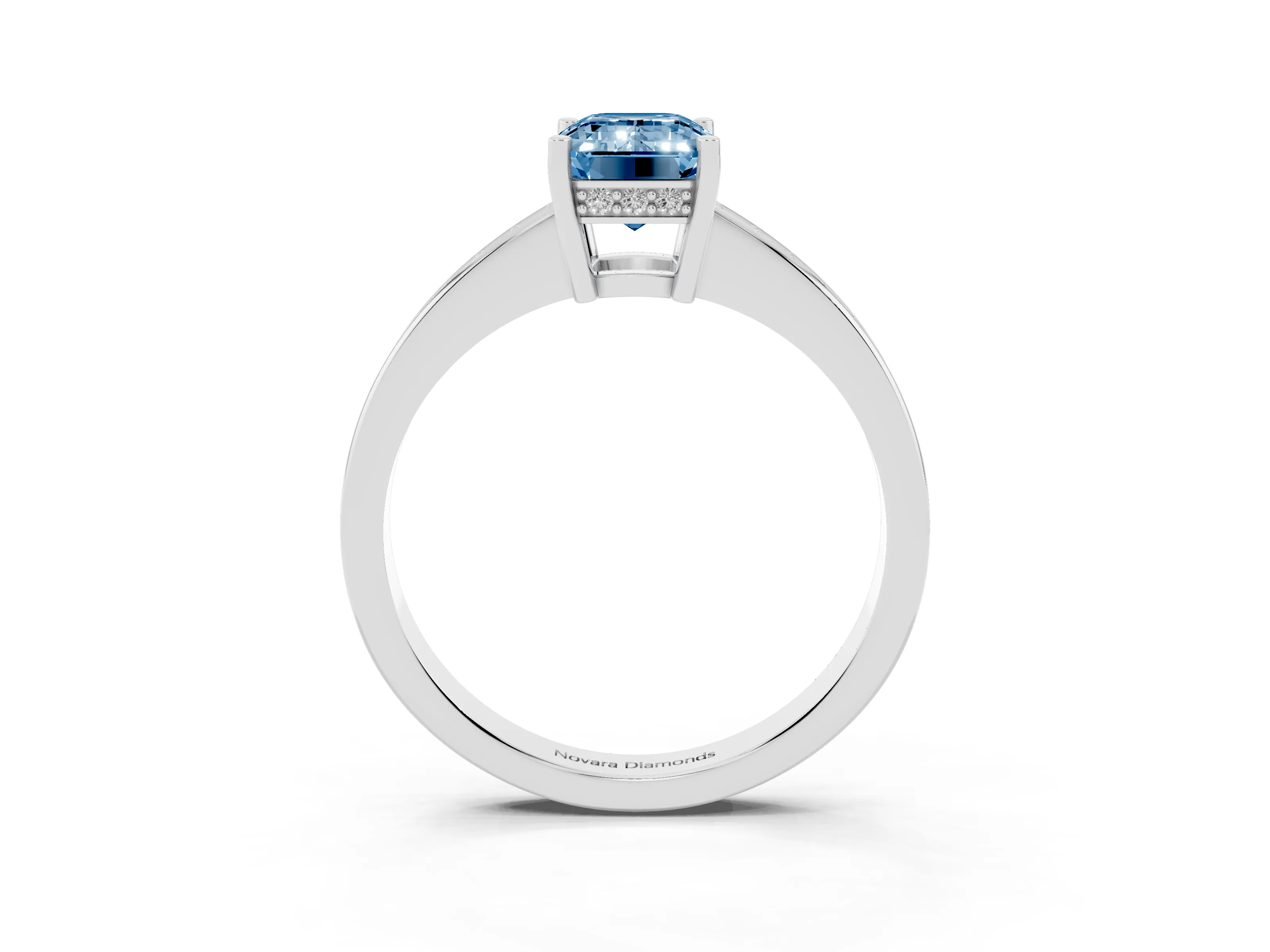 Fancy Blue Emerald Cut Diamond Pavé Band Prong Set Solitaire Ring Set in Platinum