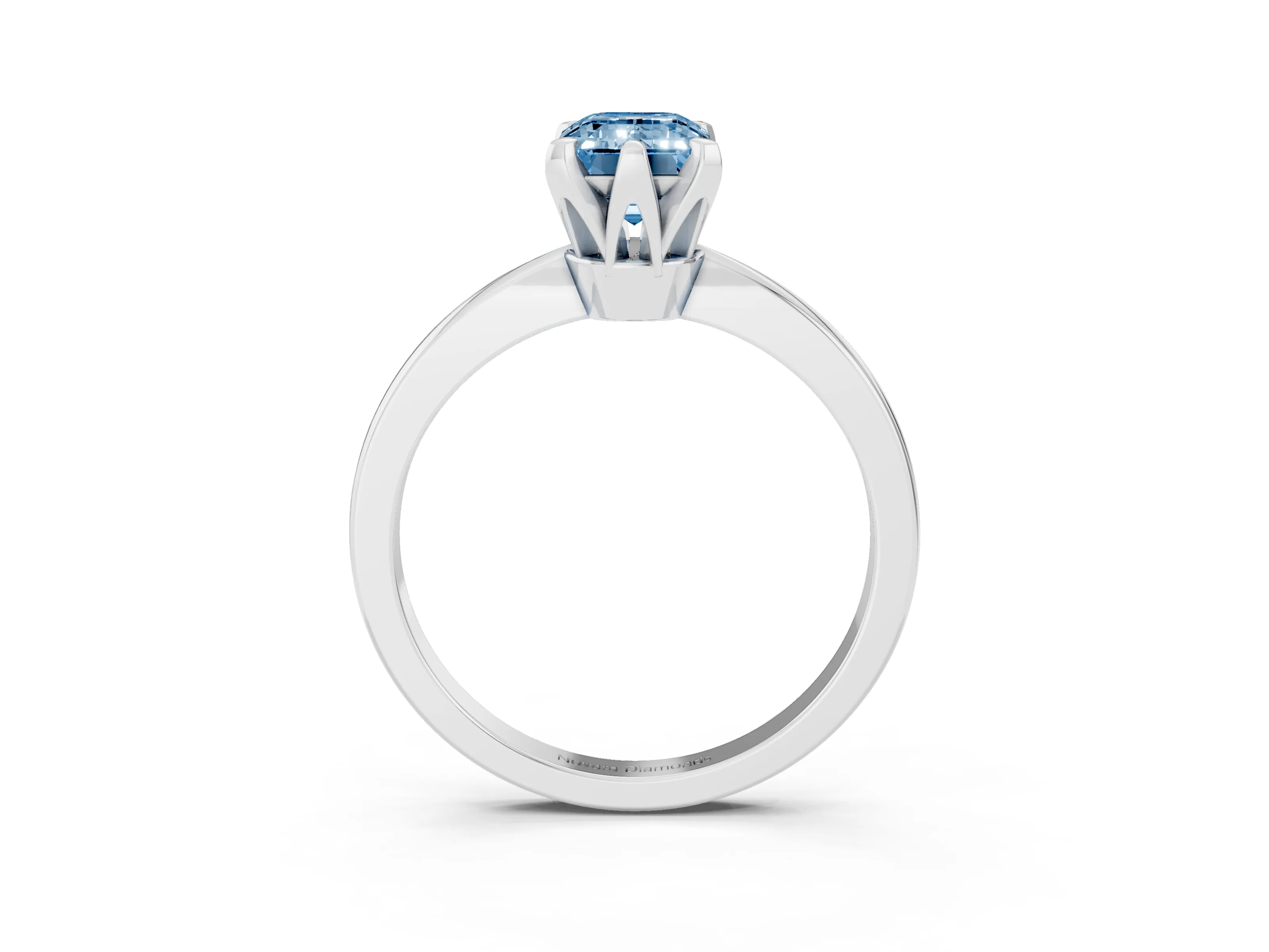 Fancy Blue Emerald Cut Diamond Solitaire Engagement Ring Set in Platinum with Slim Tapered Solitaire Band