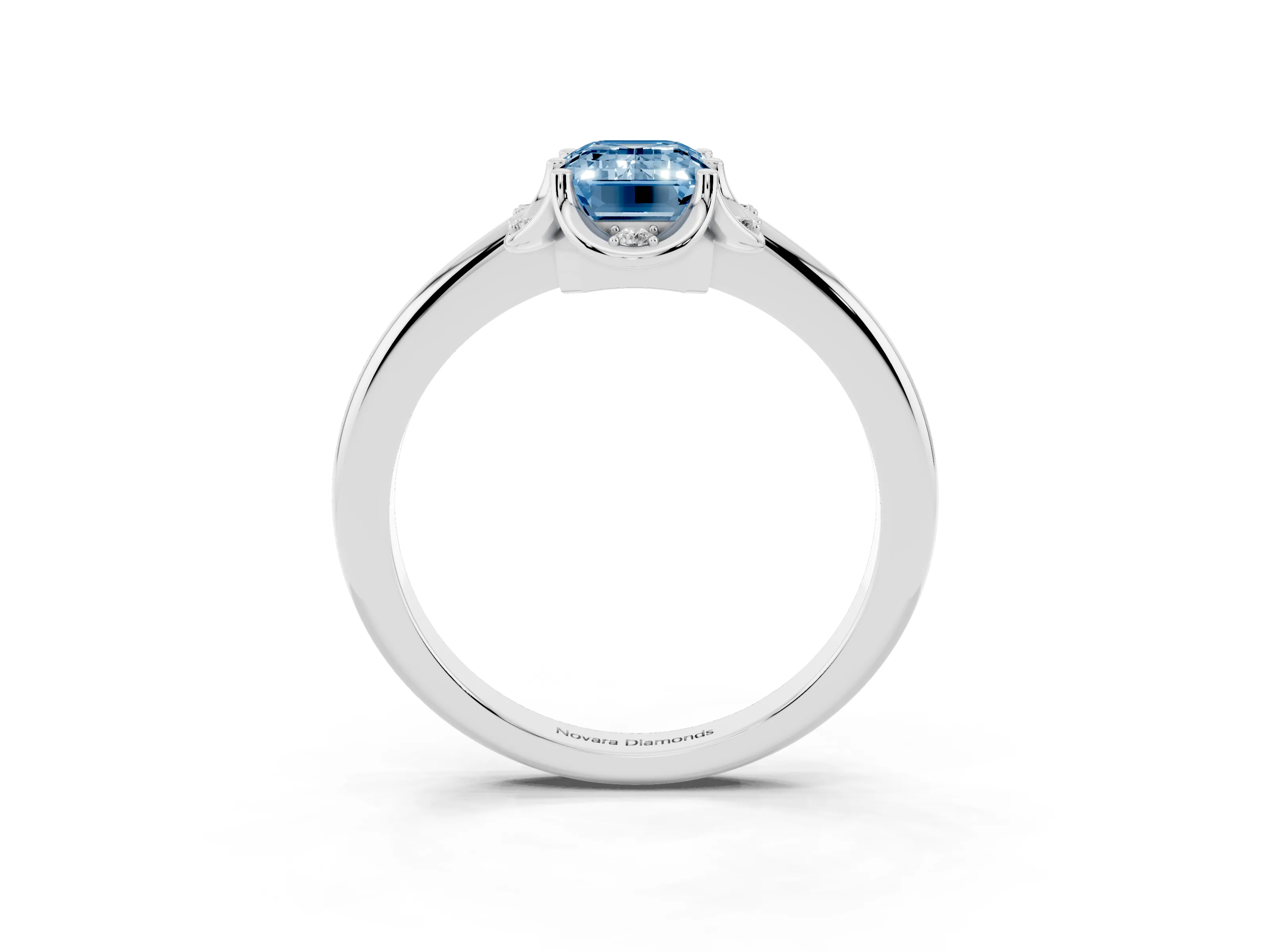 Fancy Blue Emerald Cut Diamond Round Cluster Halo Ring Set in Platinum with Solitaire Band and Prong Setting