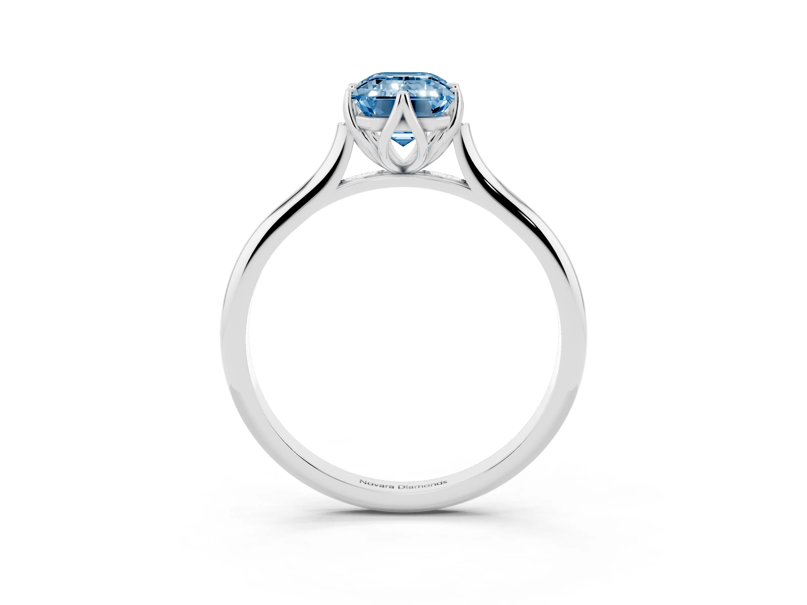 Fancy Blue Emerald Cut Diamond Solitaire Cathedral Ring Set in Platinum with Prong Setting