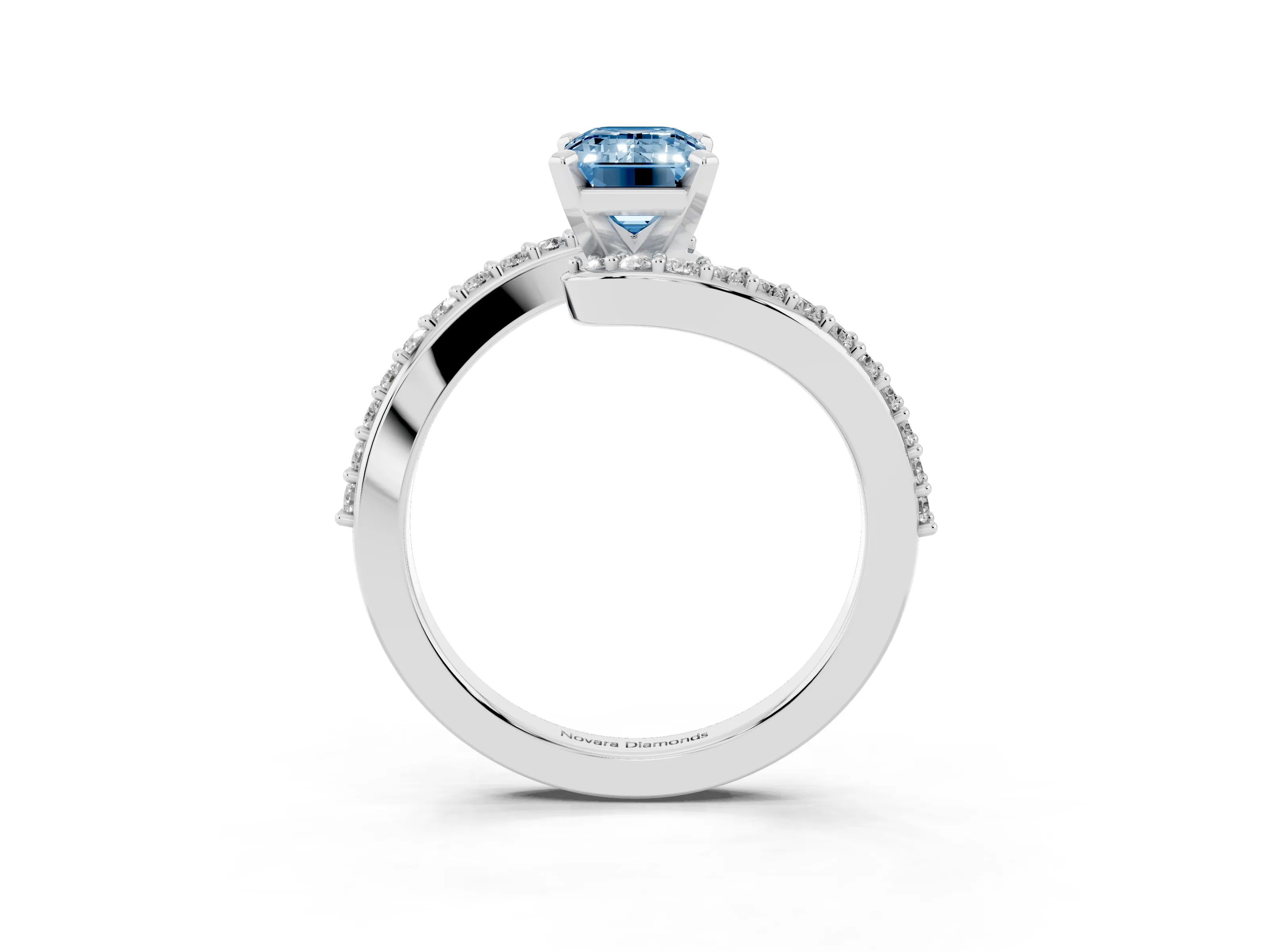 Fancy Blue Emerald Cut Diamond Solitaire Ring Set in Platinum with Pavé Twist Band and Prong Setting