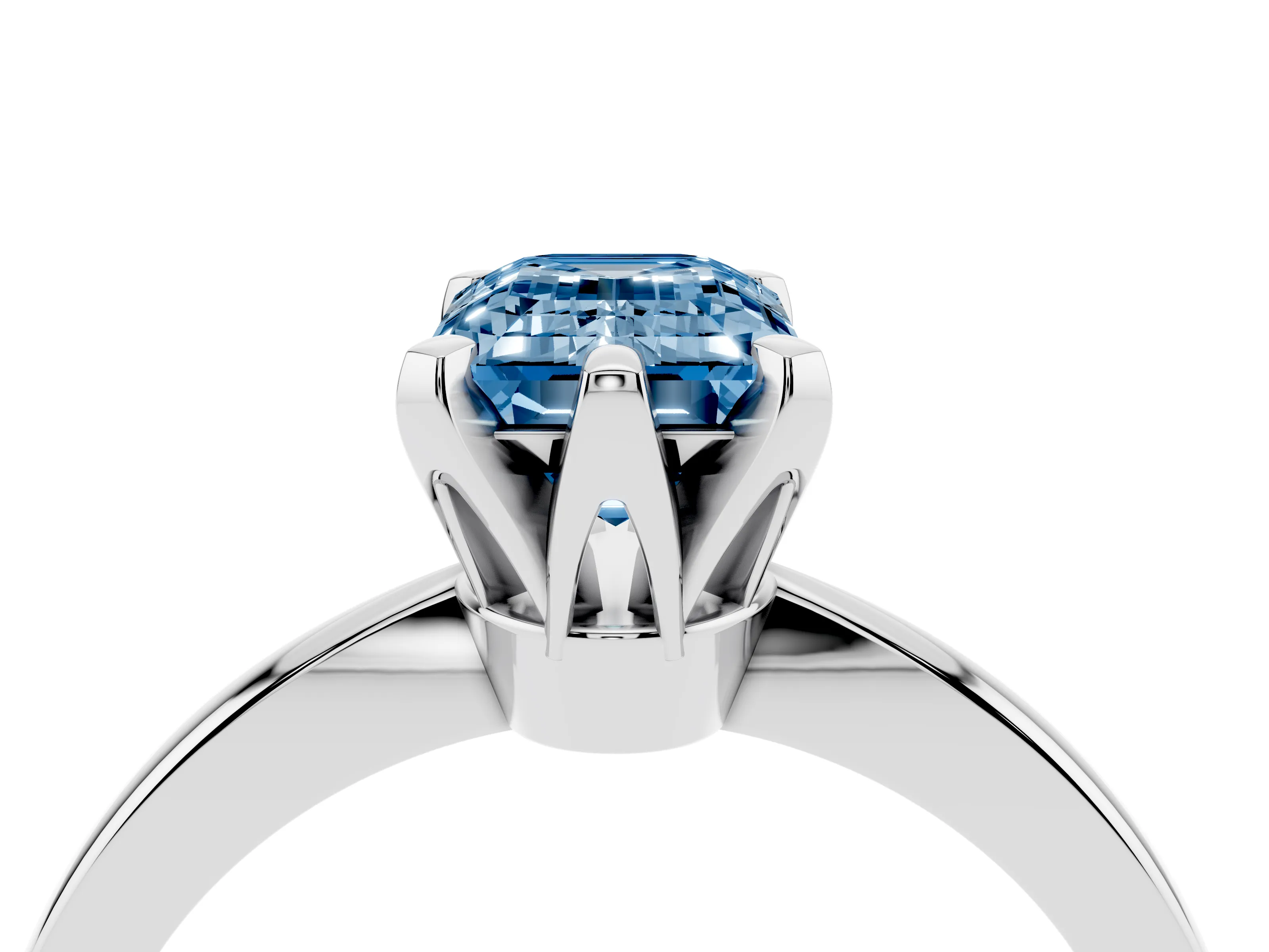 Fancy Blue Emerald Cut Diamond Solitaire Engagement Ring Set in Platinum with Slim Tapered Solitaire Band