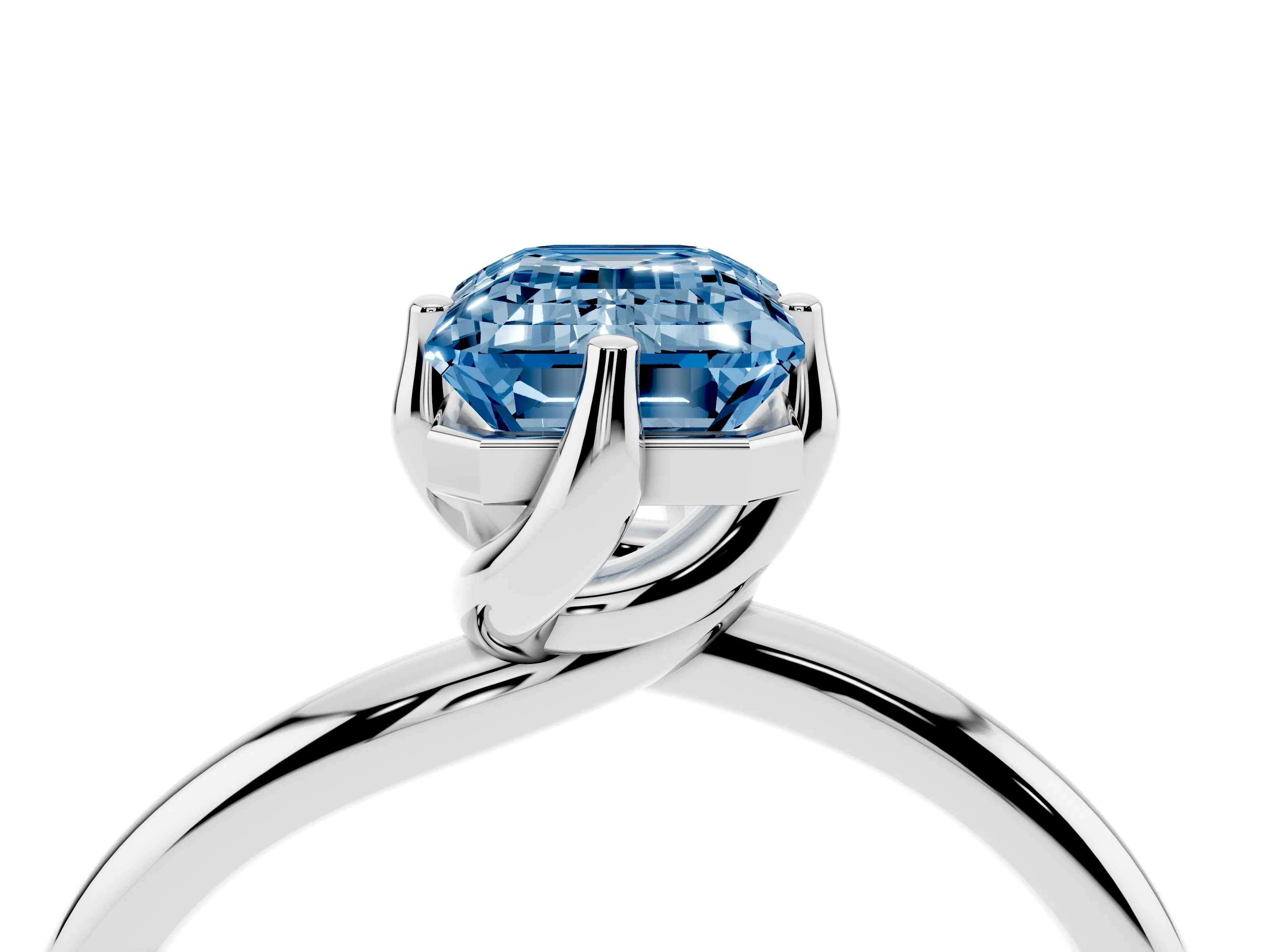 Fancy Blue Emerald Cut Diamond Solitaire Engagement Ring Set in Platinum with Classic Plain Band