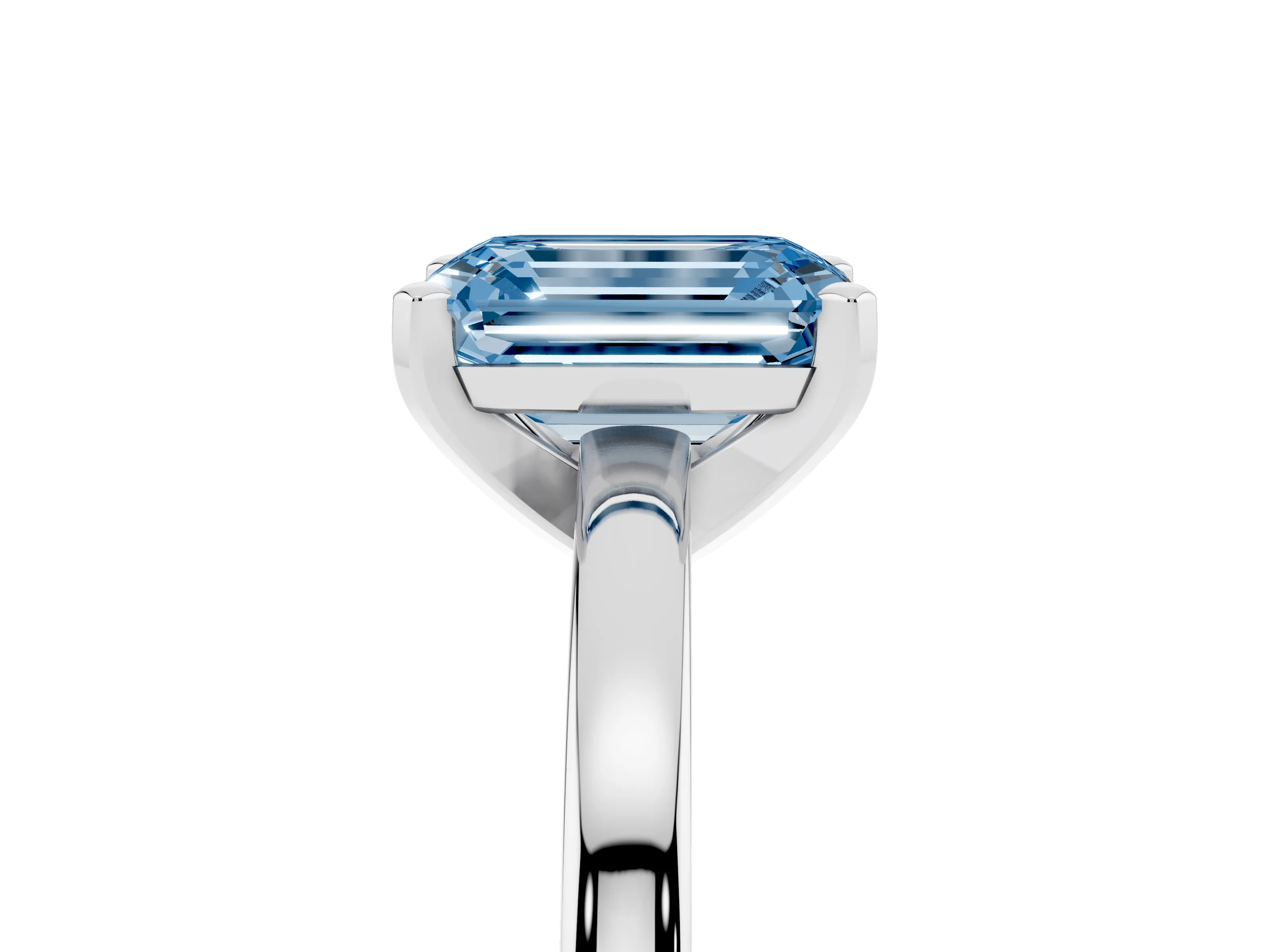 Fancy Blue Emerald Cut Diamond Solitaire Engagement Ring Set in Platinum with Prong Setting on a Classic Band