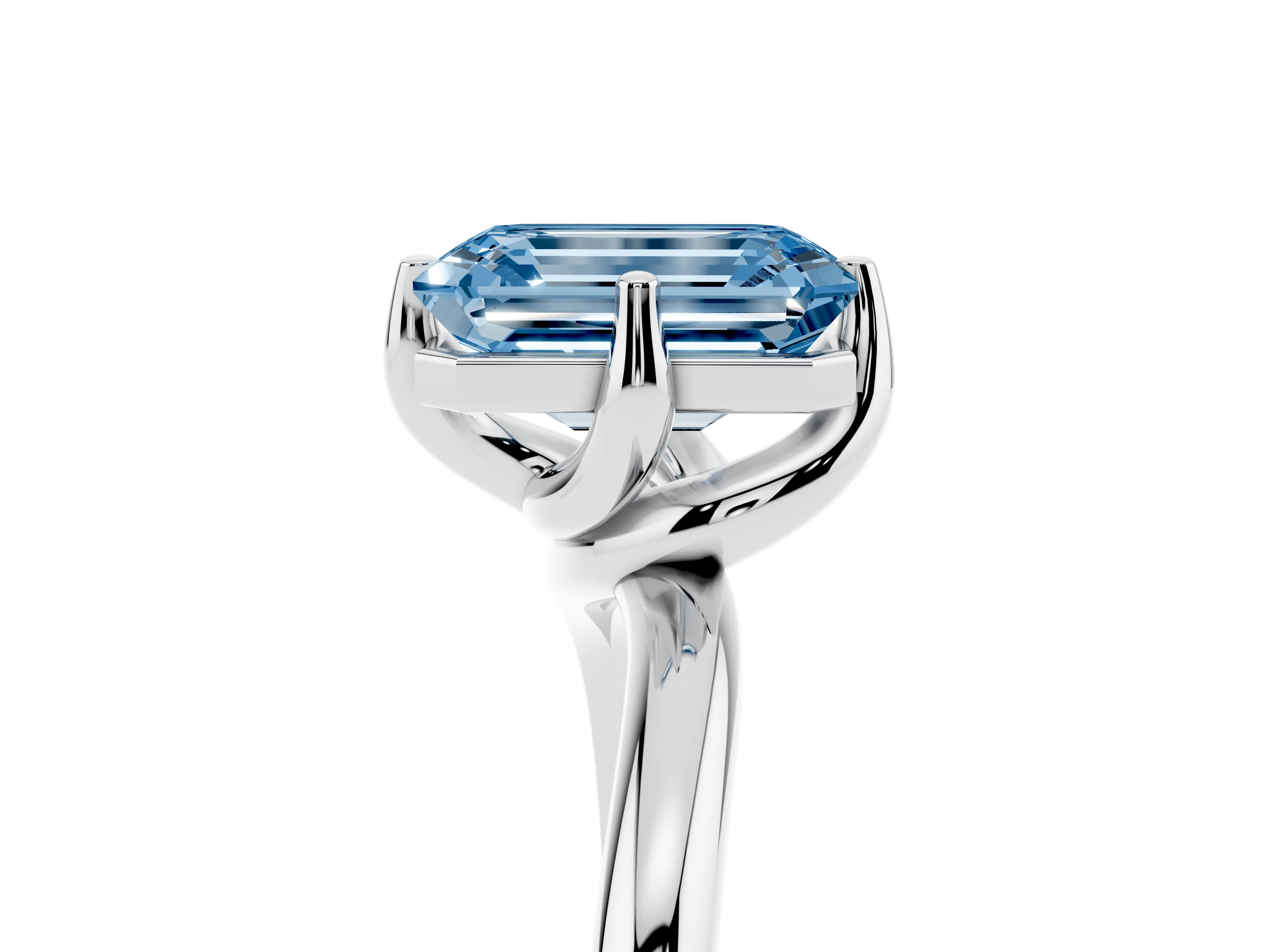 Fancy Blue Emerald Cut Diamond Solitaire Engagement Ring Set in Platinum with Classic Plain Band