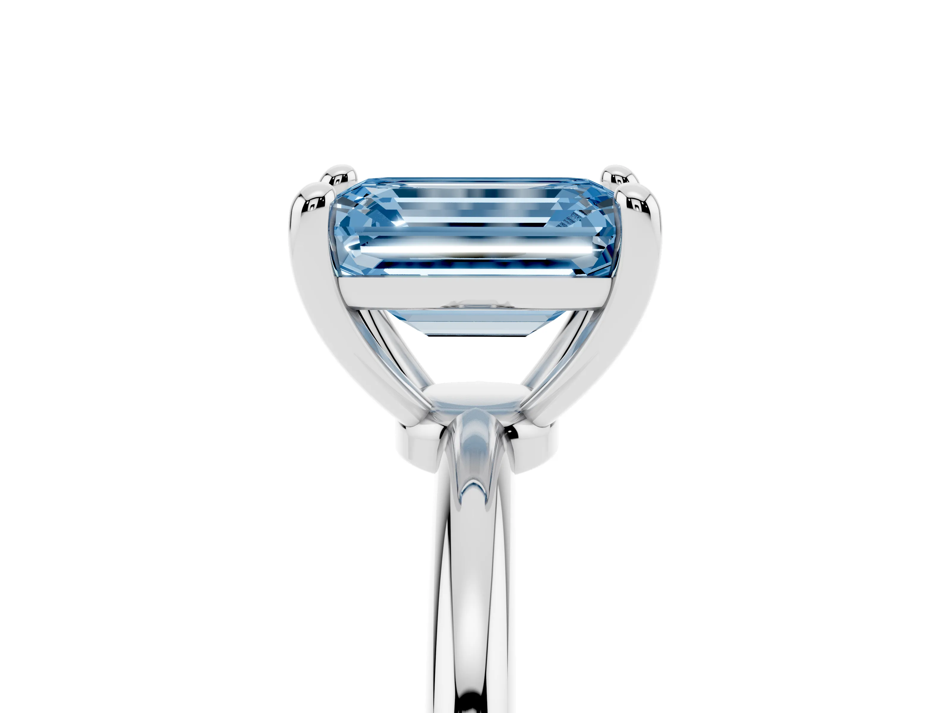 Fancy Blue Emerald Cut Diamond Solitaire Ring Set in Platinum with Secure Prong Setting on a Classic Band