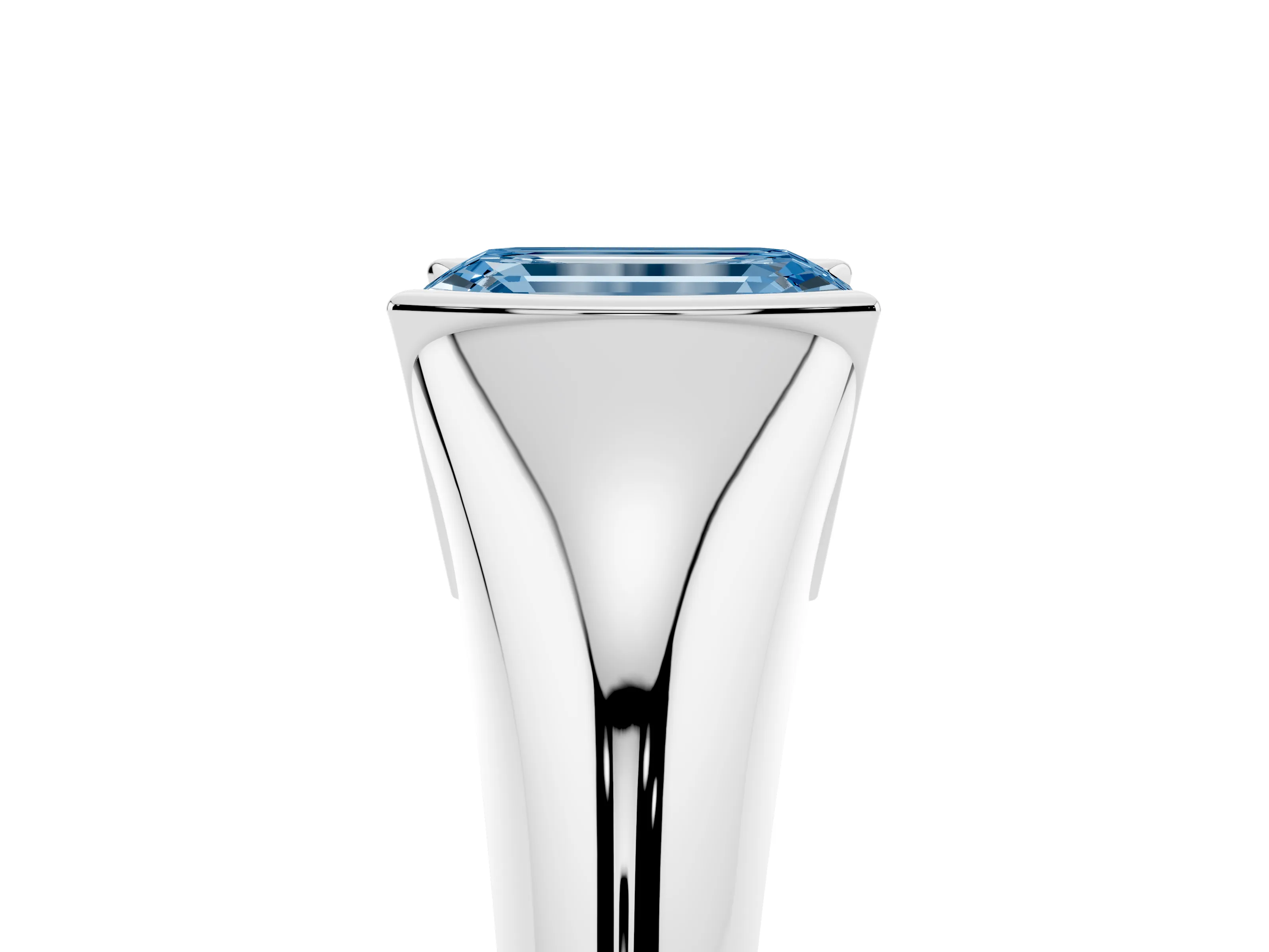 Fancy Blue Emerald Cut Diamond Solitaire Tension Set Ring Set in Silver