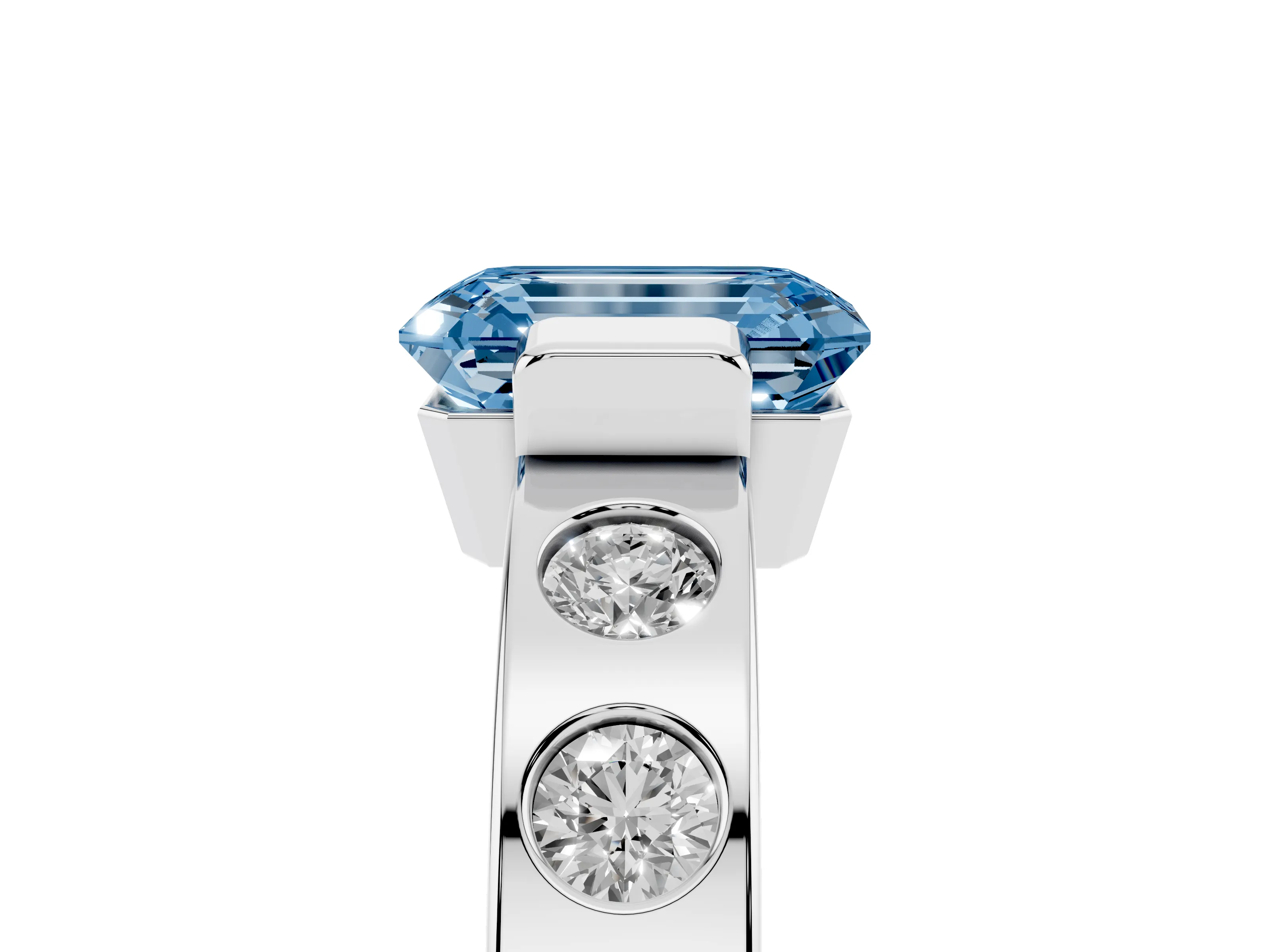 Fancy Blue Emerald Cut Diamond Channel-Set Band Ring Set in Platinum with Bezel Prong Setting