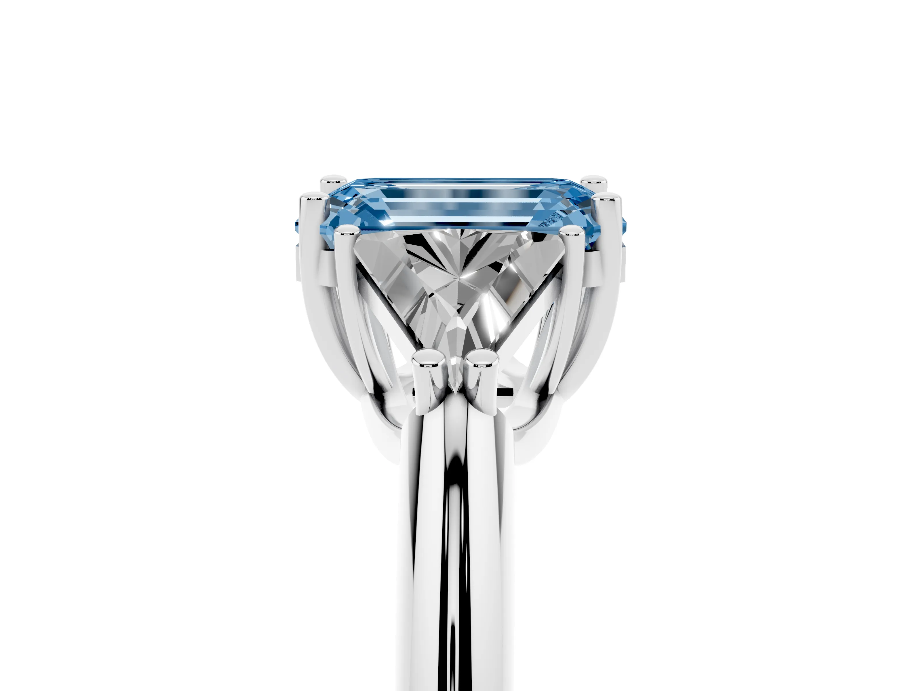 Fancy Blue Emerald Cut Diamond Three-Stone Engagement Ring Set in Platinum with Trillion Side Stones