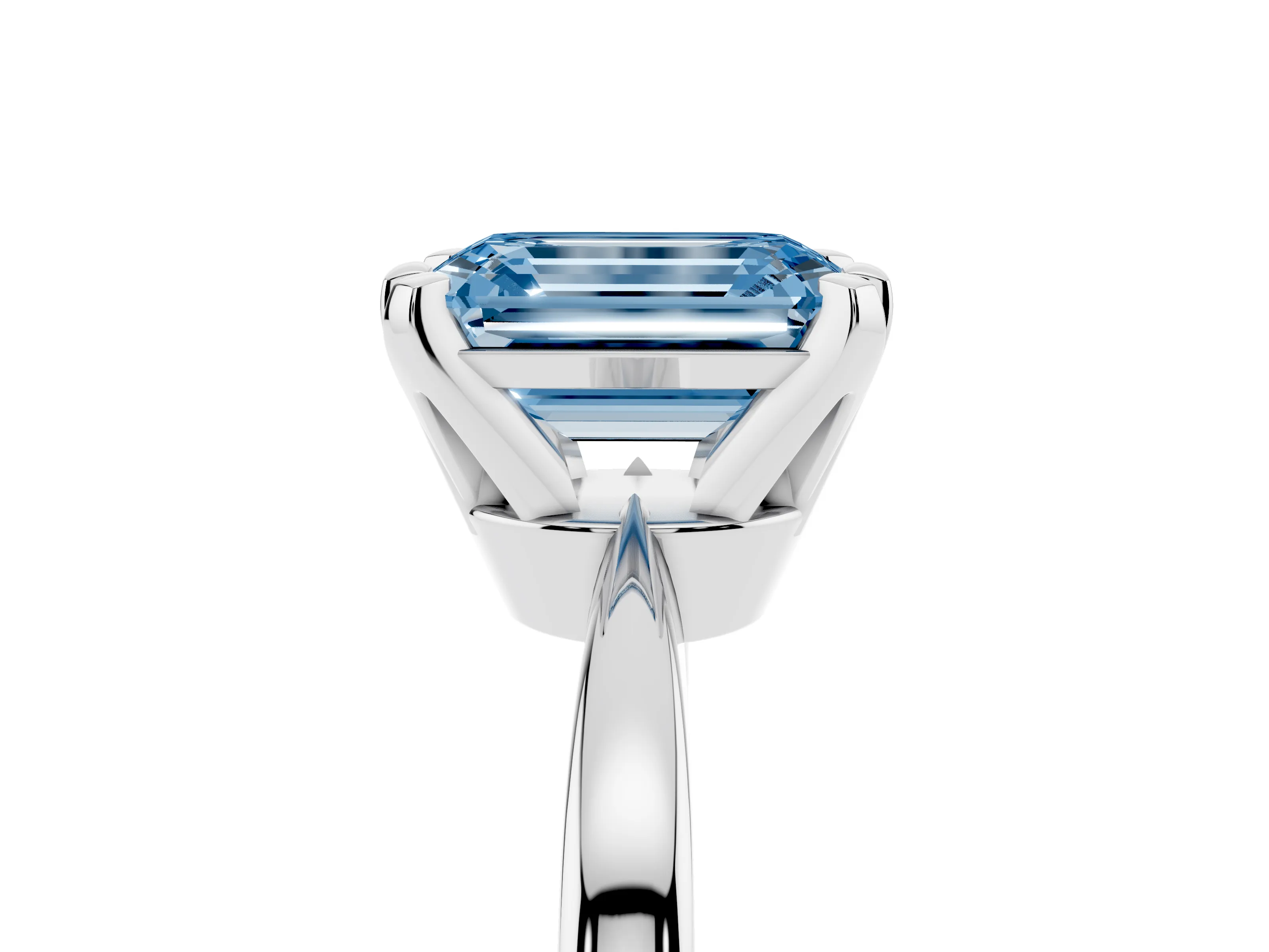 Fancy Blue Emerald Cut Diamond Solitaire Engagement Ring Set in Platinum with Slim Tapered Solitaire Band